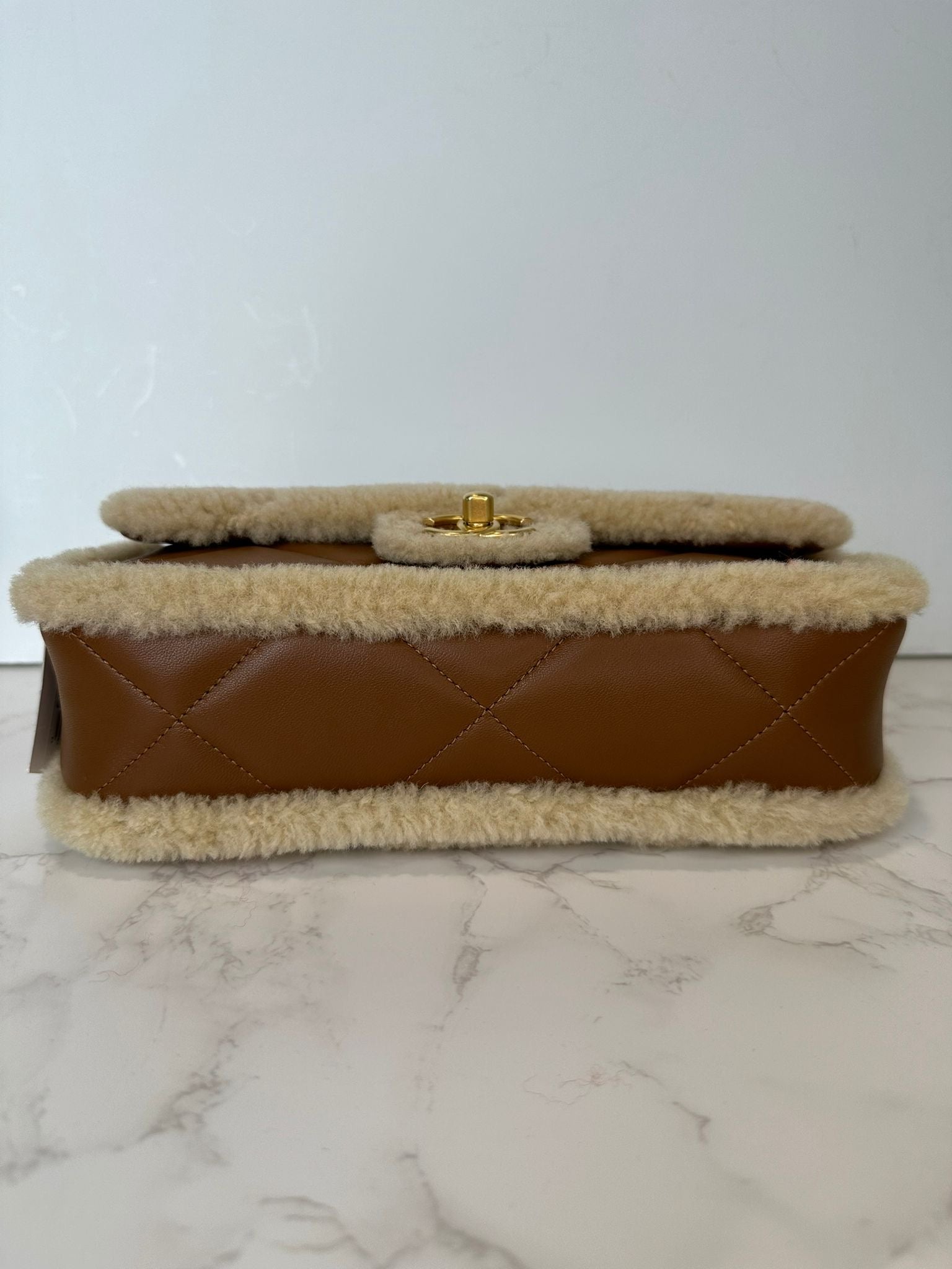 Chanel Medium Shearling Flap Bag in Brown Lambskin with Brushed Gold Hardware - Luxury Shoulder Bag for Women, Perfect for Everyday Use & Special Occasions