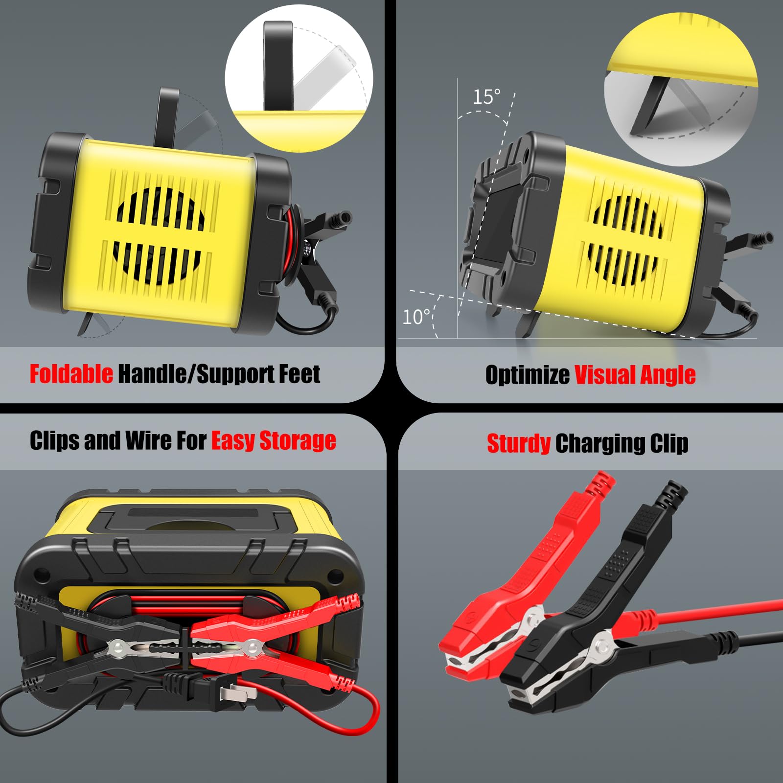 E-FAST 20A Smart Battery Charger for 12V/24V LiFePO4 & Lead Acid - Automatic Car Battery Charger & Maintainer - Portable Trickle Charger for Automotive, Truck, Motorcycle, Lawn Mower, Boat - Perfect for Winter Storage & Long-Term Vehicle Maintenance