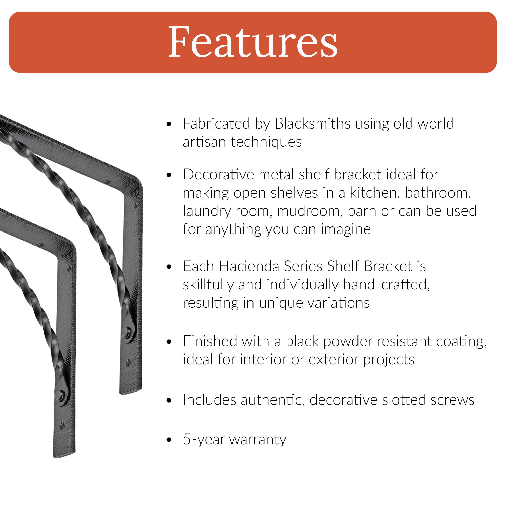 4 Pack 10x8 Inch Heavy Duty Black Metal Wall Shelf Brackets - Rustic Cast Iron Floating Shelf Supports for Wood Shelves - Decorative Hacienda Series Hardware (Perfect for Living Room, Bedroom & Kitchen Storage)