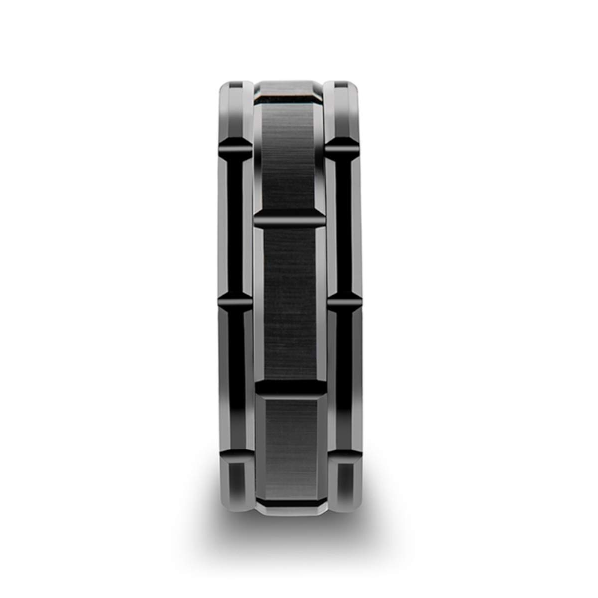 Premium Tungsten Carbide Wedding Band for Men - 8mm Comfort Fit Black Beveled Ring with Brushed Finish & Groove Design - Ideal for Engagements, Anniversaries & Everyday Wear