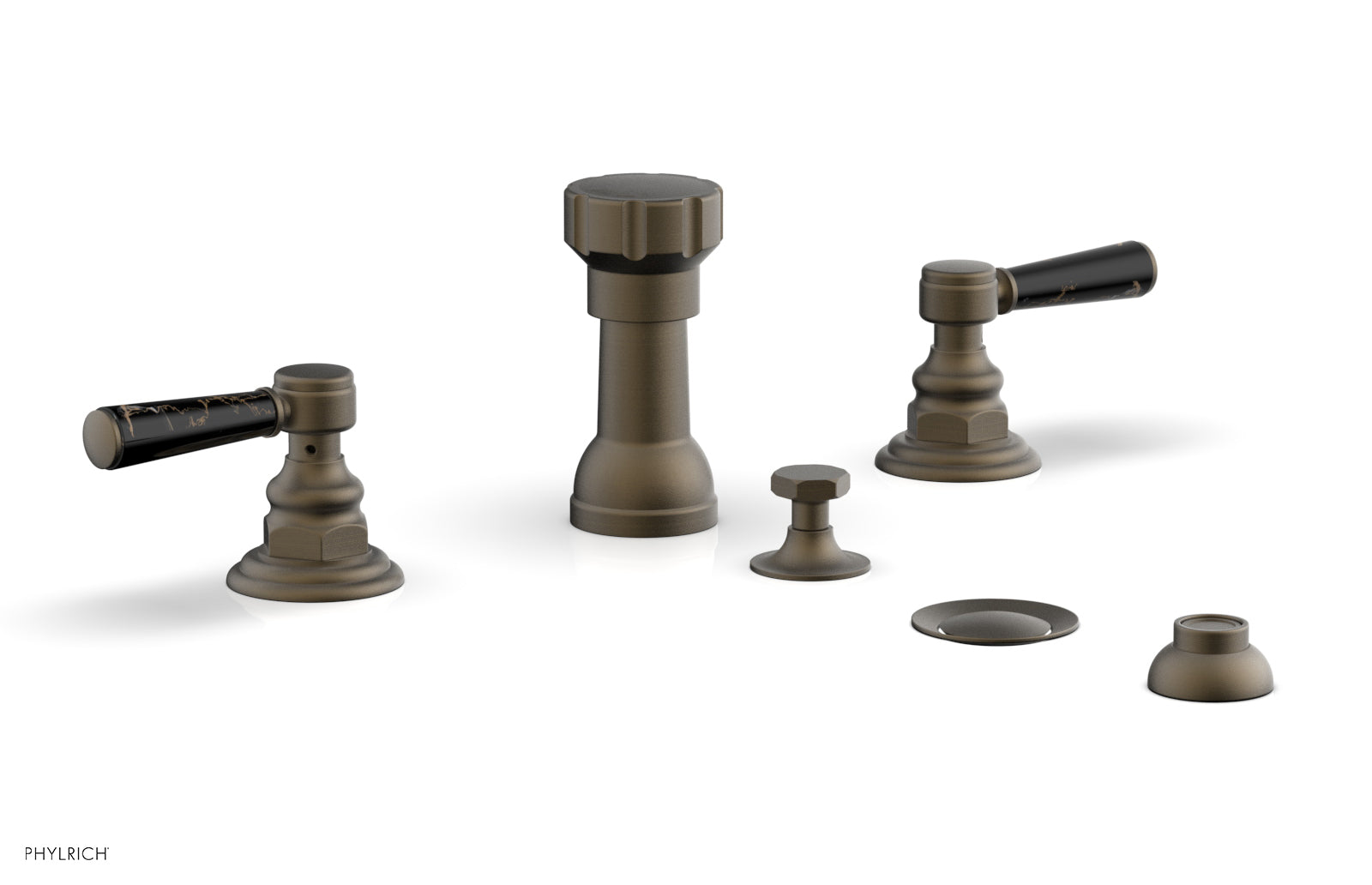 Premium HEX TRADITIONAL Four-Hole Bidet Faucet Set with Black Marble Lever Handles - 500 62 - Perfect for Modern Bathroom Renovations & Luxury Home Upgrades