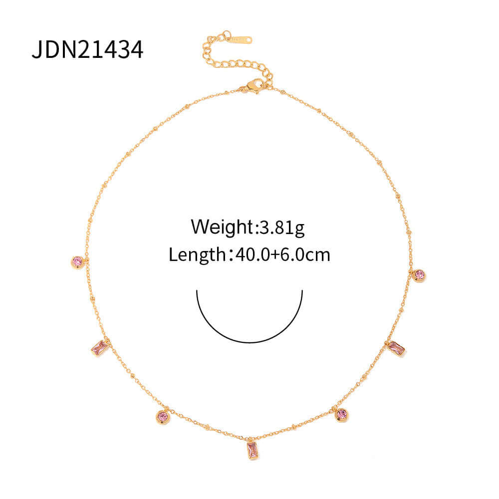 18K Gold Plated Baguette Charm Necklace & Pink Bracelet Set - Elegant Jewelry Gift for Women | Perfect for Valentine's Day, Anniversary & Special Occasions | JDN434
