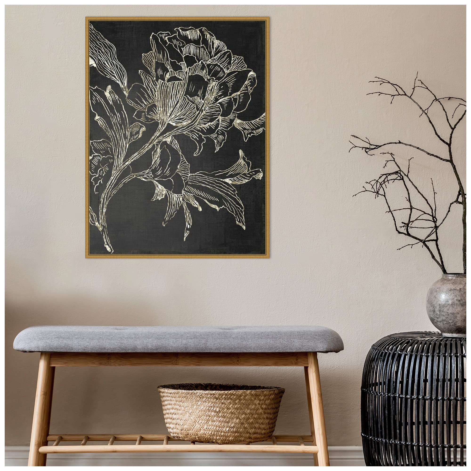 Amanti Art Framed Canvas Wall Art - 30x23 Golden Flower Folklore by Asia Jensen, Abstract Modern Contemporary Decor, Large Framed Poster Painting for Living Room & Bedroom - Perfect for Home Office, Dining Room & Gift Giving