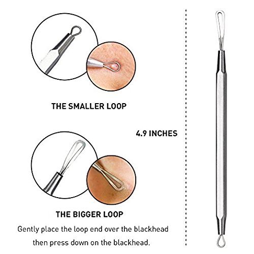 Stainless Steel Blackhead Remover Kit - Anti-Slip Handle Comedone Extractor Tools with Travel Case (5-Pack) - Perfect for Facial Care, Acne Treatment & At-Home Spa Days