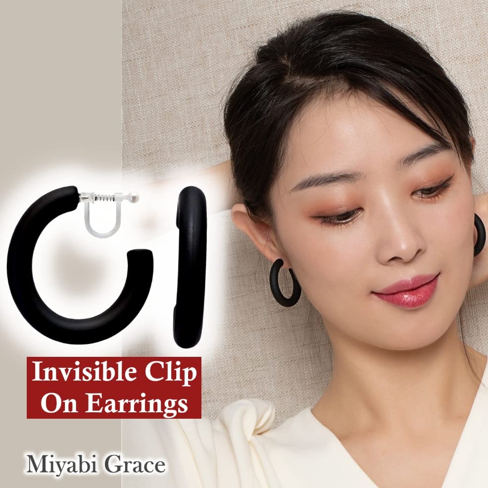 Clip On Hoop Earrings for Women - Non-Pierced Gold & Silver Chunky Large Dangle Earrings in Black, Red, Blue, Green, White - Star & Heart Designs - Comfortable Coil Clip Ons by Miyabi Grace - Perfect for Parties, Weddings & Everyday Wear