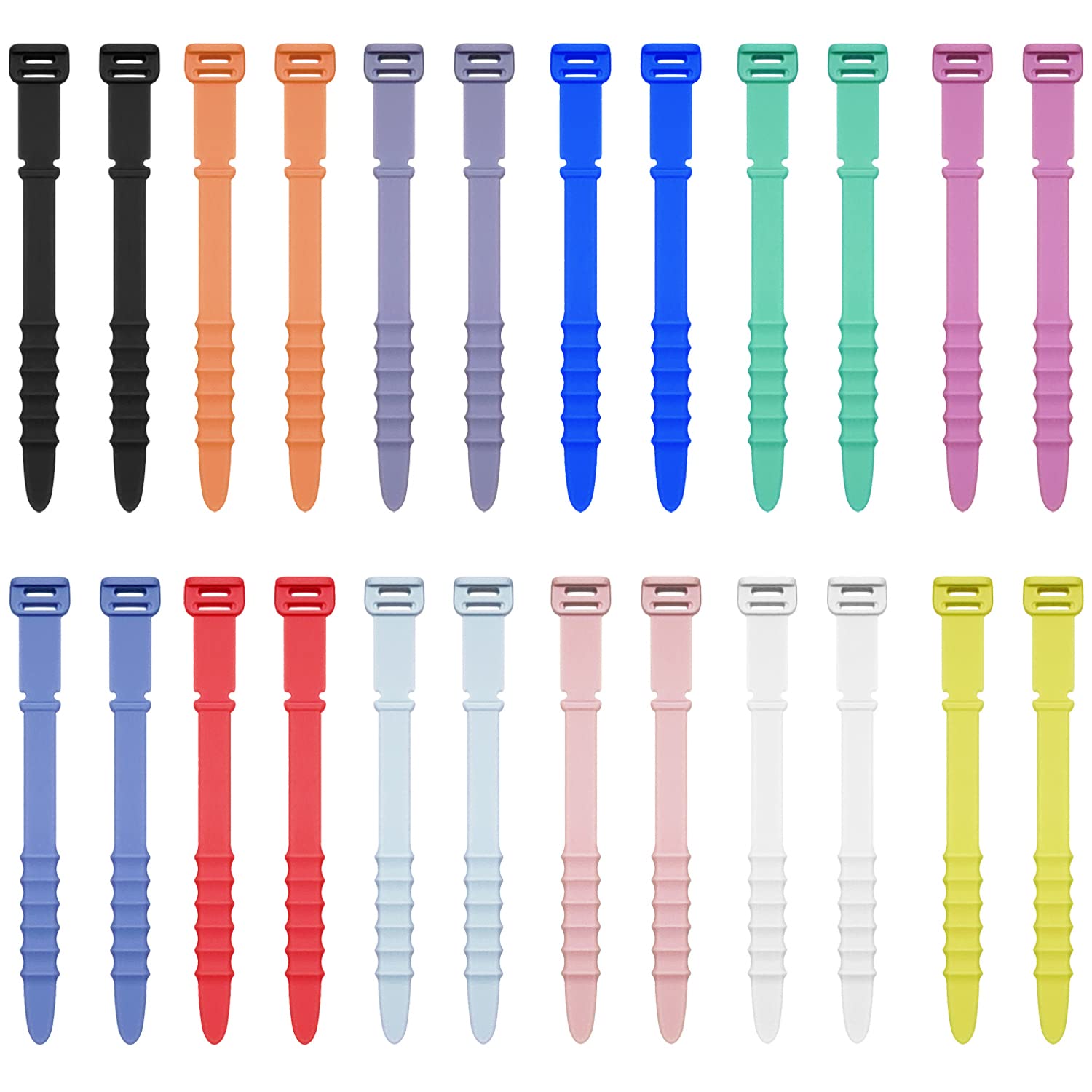 24Pcs Reusable Silicone Cable Ties - 4.5 Inch Elastic Cord Organizers for USB Cables, Headphones, Wires & Pens | Home Office Desk Organization | 12 Color Options | Durable & Tangle-Free Cable Management Solution