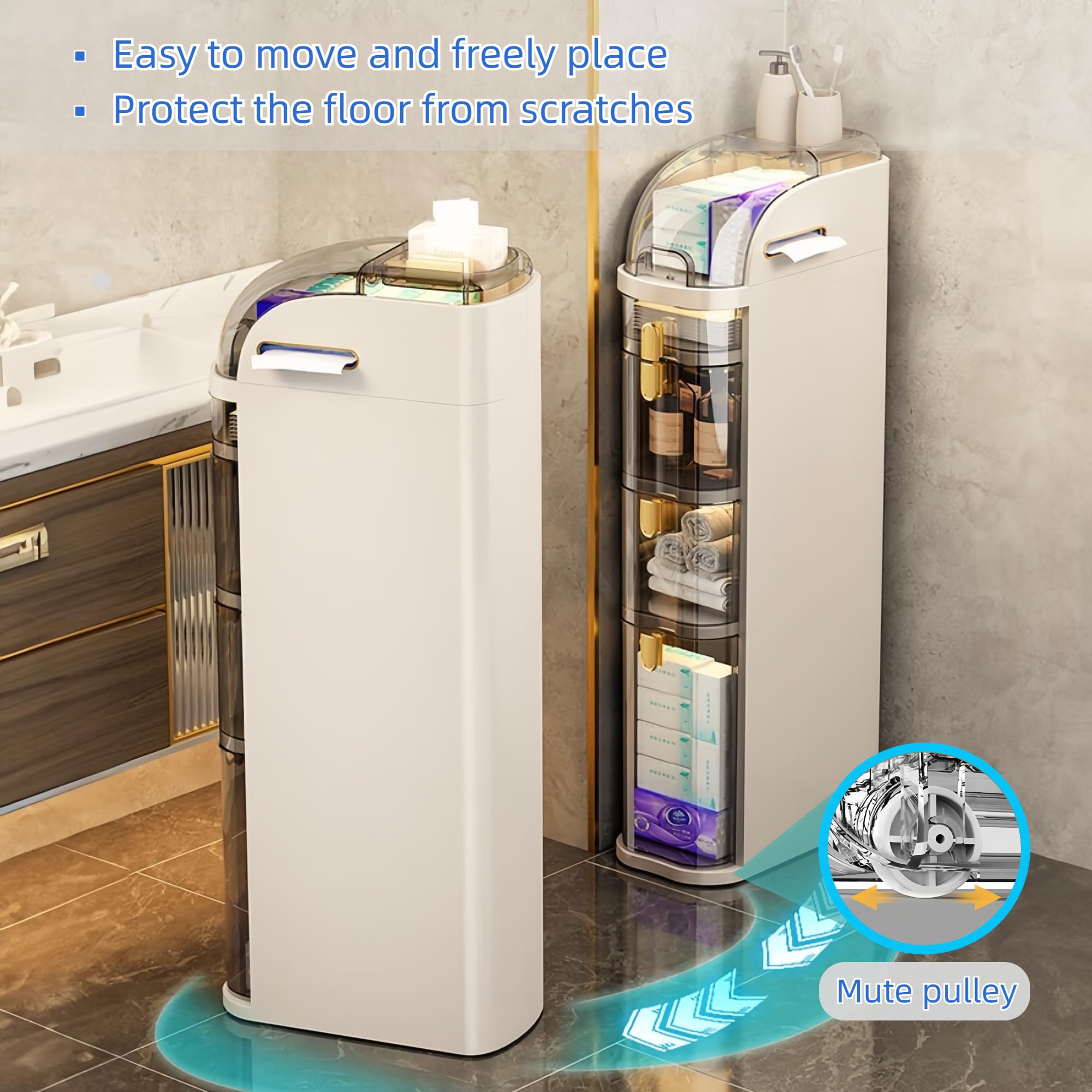 3-Tier Slim Bathroom Storage Cabinet - Narrow Waterproof Bathroom Organizer for Small Spaces | Space-Saving Bathroom Shelf for Toiletries, Towels & Cosmetics
