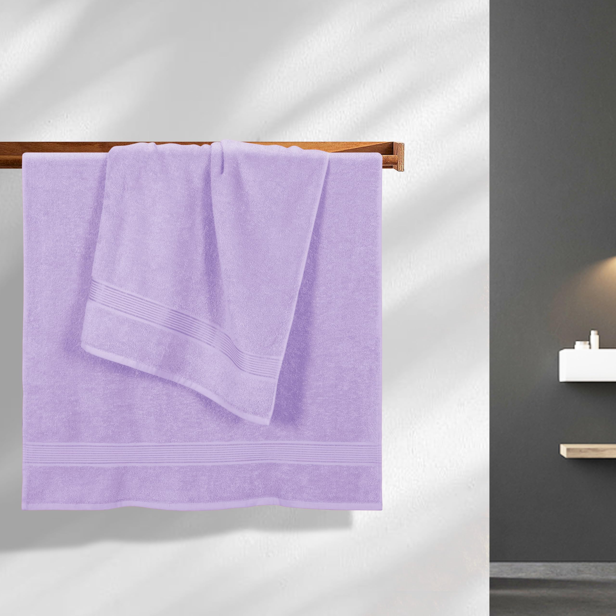 Belizzi Home 2 Pack Oversized Cotton Bath Towels 28x55 Inches - Ultra Absorbent, Quick Dry, Lightweight - Perfect for Gym, Travel, Camping, Pool & Spa - Dark Purple