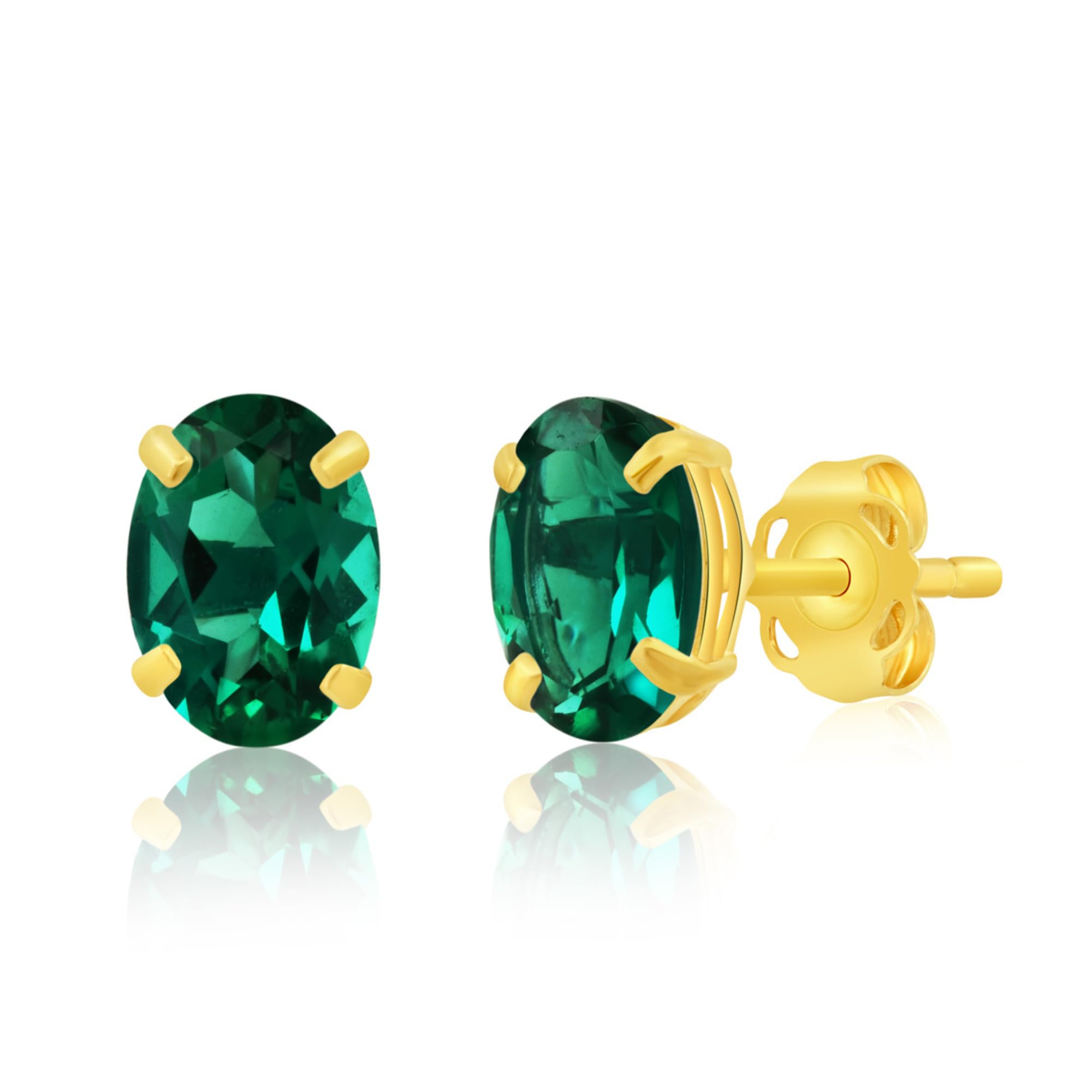 14K Gold Oval Stud Earrings for Women - 7x5mm Gemstone Birthstone Earrings with Push Backs | Real 14 Karat Gold Studs | Hypoallergenic Jewelry Gift for Her | Perfect for Everyday Wear, Birthday & Anniversary Gifts by MAX + STONE