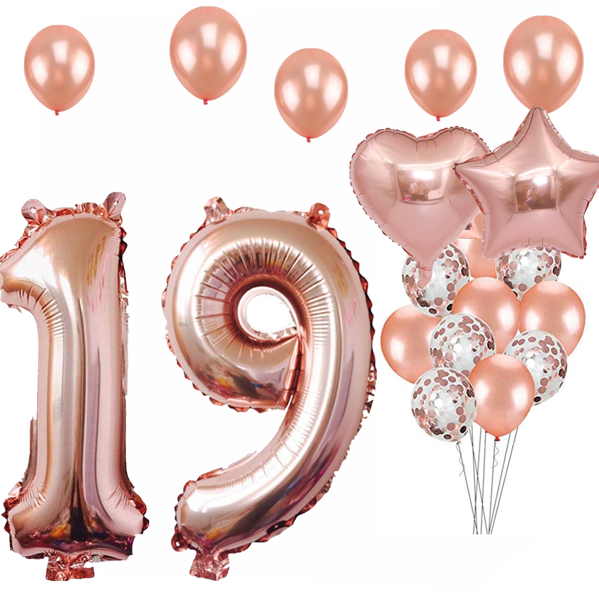 19th Birthday Party Decorations - Jumbo Rose Gold Foil Balloons Set for Sweet 19 Celebrations, Anniversaries & Graduations | Perfect for Birthday Parties, Milestone Events & Special Occasions