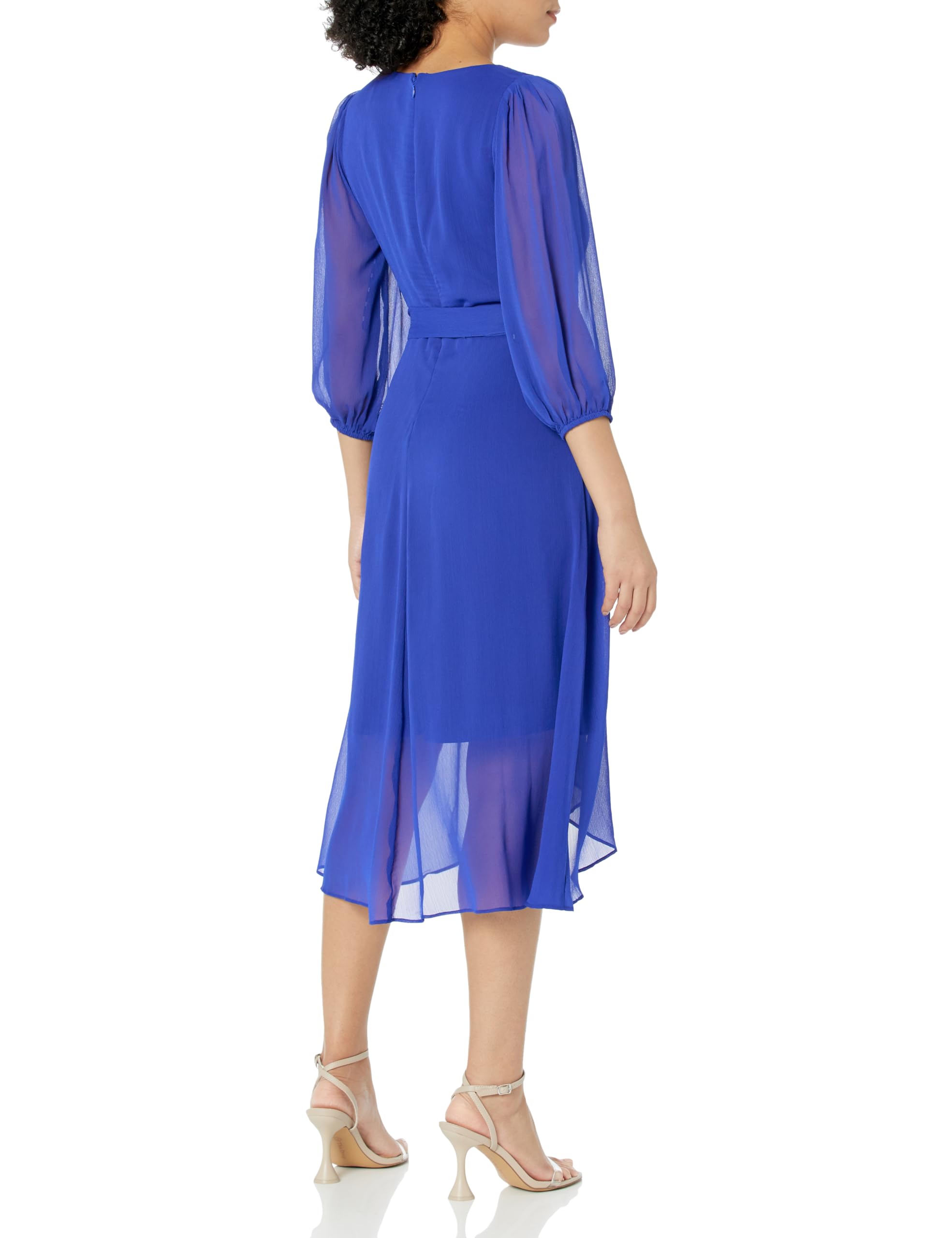 DKNY Women's Balloon Half Sleeve Faux Wrap Midi Dress - Elegant Casual & Office Wear for Spring/Summer | Perfect for Date Nights, Work Events & Special Occasions