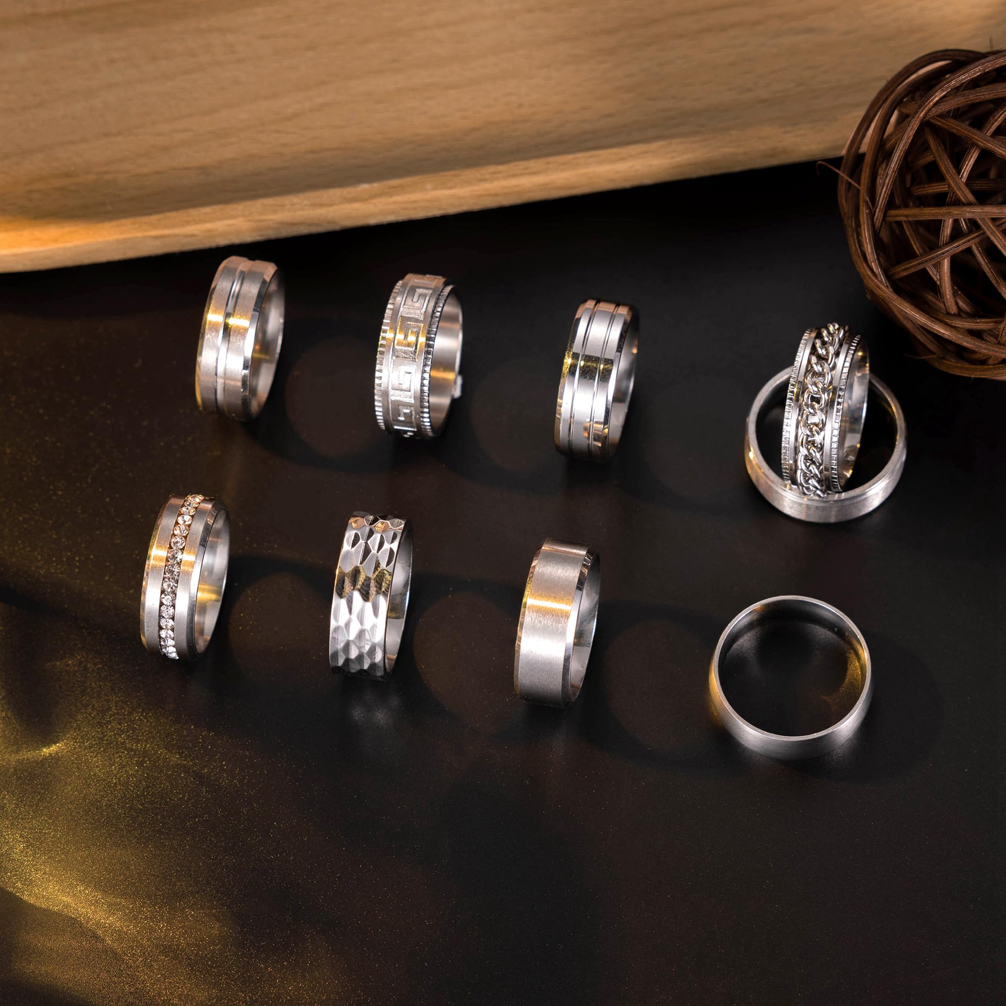 9Pcs 8MM Stainless Steel Band Rings for Men & Women - Simple Brushed Wedding & Engagement Rings Set (Sizes 7-13) - Perfect for Couples, Anniversaries & Gift Giving