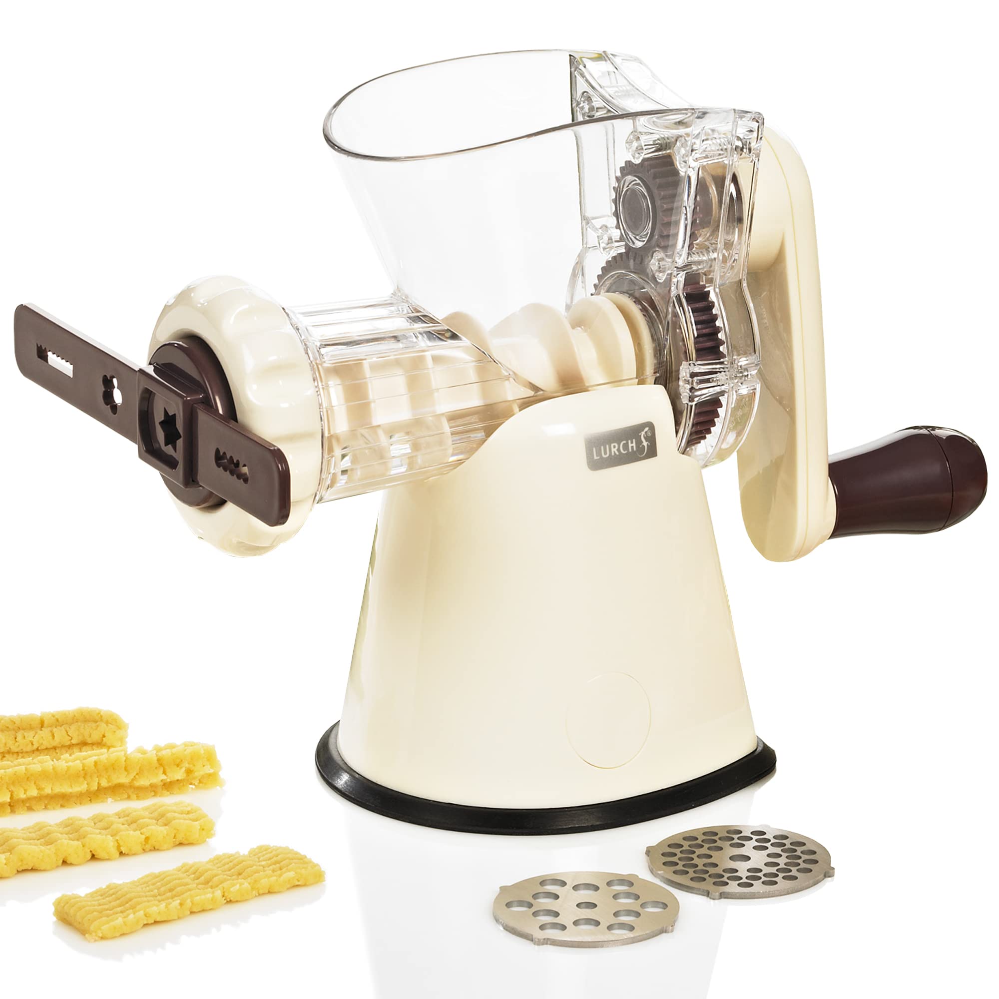 LURCH Germany Cookie Biscuit Maker with Meat Grinder Attachment | Hand Crank Manual Cookie Press, Churros Maker, Sausage Stuffer & Meat Grinder | Easy to Clean - Eggplant/Cream White | Perfect for Baking Cookies, Making Churros & Homemade Sausages