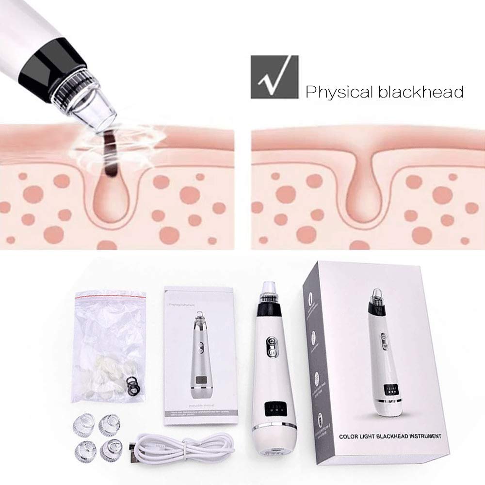 Professional Blackhead Remover Vacuum with LED Light - Pore Cleaner & Acne Extractor for Nose and Face - Skin Care Device for Deep Cleansing & Dermabrasion (White) - Perfect for Home Spa & Daily Skincare Routine