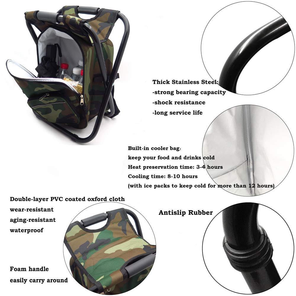 HTTMT Foldable Outdoor Multi-Function Fishing Backpack with Beach Chair, Stool & Cooler Bag - Portable Camping, Hiking, Picnic Gear for Men & Women [Item Number: ET-Seat001] - Perfect for Beach Trips, Fishing Excursions & Outdoor Adventures