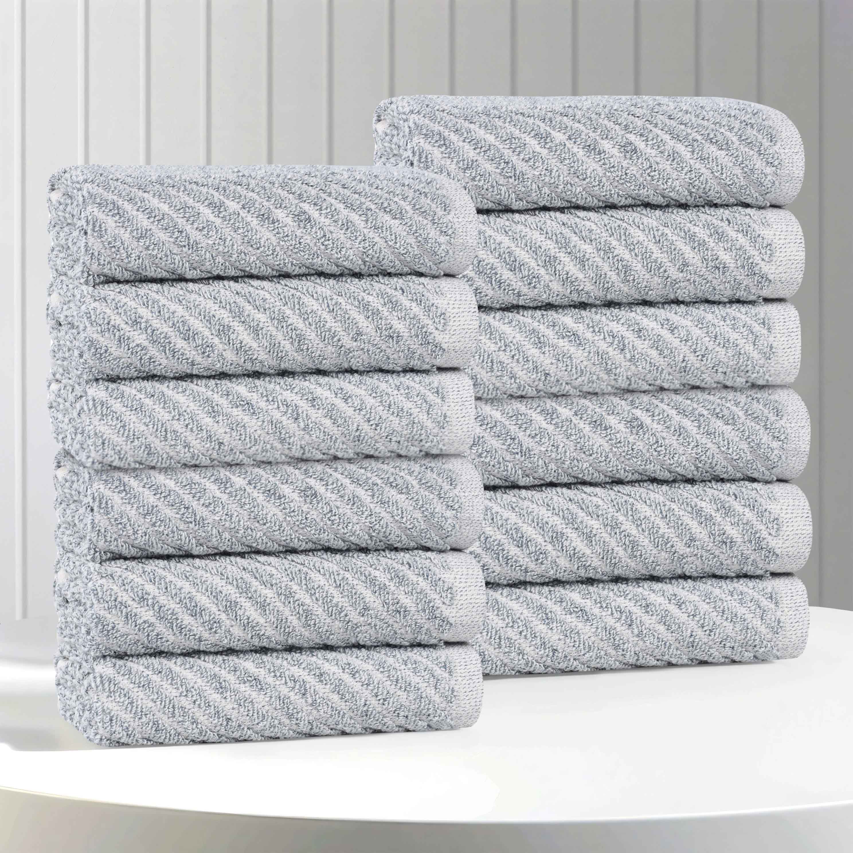 Amelia Soft Cotton Blend Diagonal Stripes Face Towels - Set of 12 for Bathroom, Gym & Travel | Absorbent & Quick-Drying Hand Towels