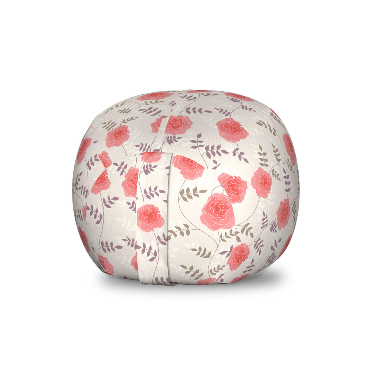 Ambesonne Rose Storage Toy Bag Chair - Washable Stuffed Animal Organizer with Blooming Floral Pattern, Small Size Eggshell Coral - Perfect for Kids' Room, Nursery, Playroom & Toy Storage Organization