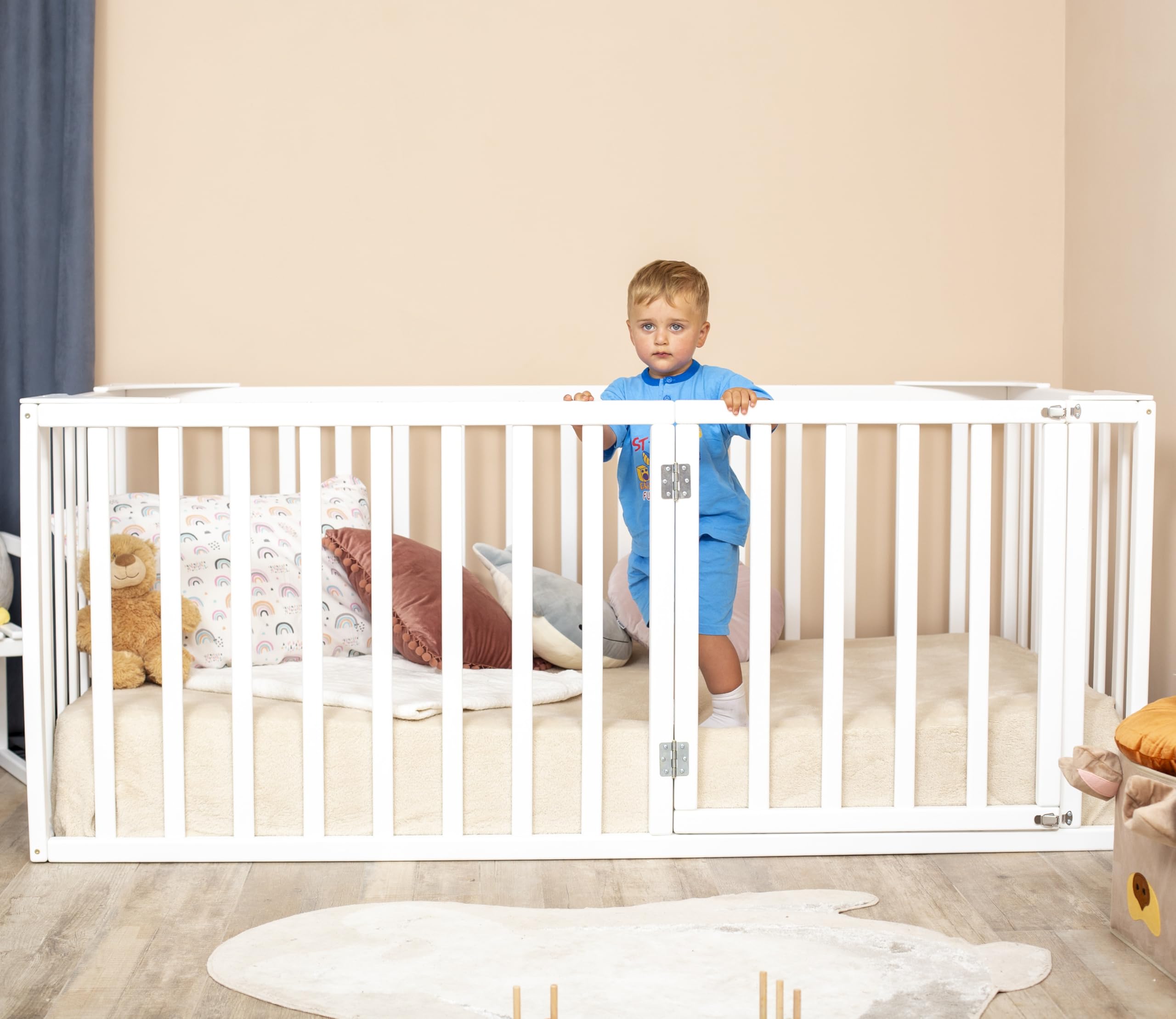 **Montessori Floor Bed Frame with Rails - Safe Toddler Bed for Kids - Solid Wood Bedframe - Montessori Bedroom Furniture (Model 20) - Perfect for Daytime Naps & Independent Sleep Training**