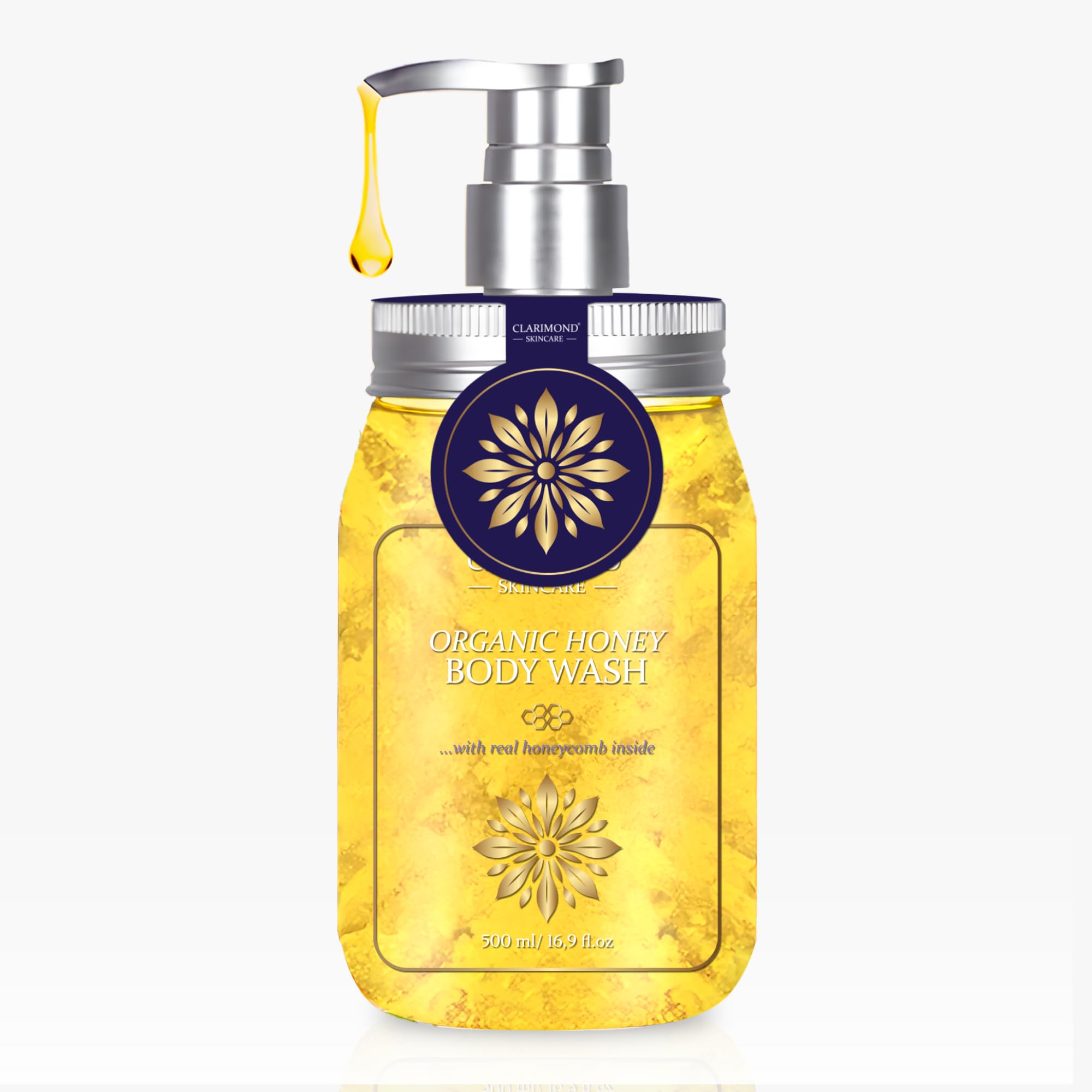 Clarimond Honey Body Wash with Real Honeycomb & Propolis - Deep Nourishing, Foaming Exfoliator for Soft Glowing Skin - Paraben & Sulfate Free - Perfect for Dry Skin & Daily Hydration