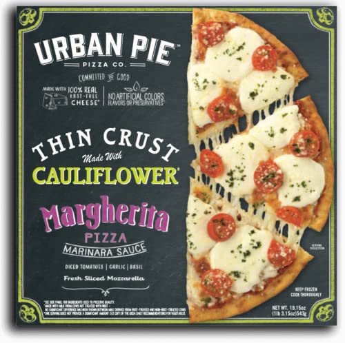 Urban Pie Pizza Co. Thin Cauliflower Crust Margherita Pizza - Gluten-Free, Low-Carb, Vegan (4 Pack, 19.15 oz Each) with Marinara Sauce, Diced Tomatoes, Basil & Garlic | Ready Set Gourmet Donate a Meal Program | Perfect for Quick Dinners, Parties & Healthy Meal Prep