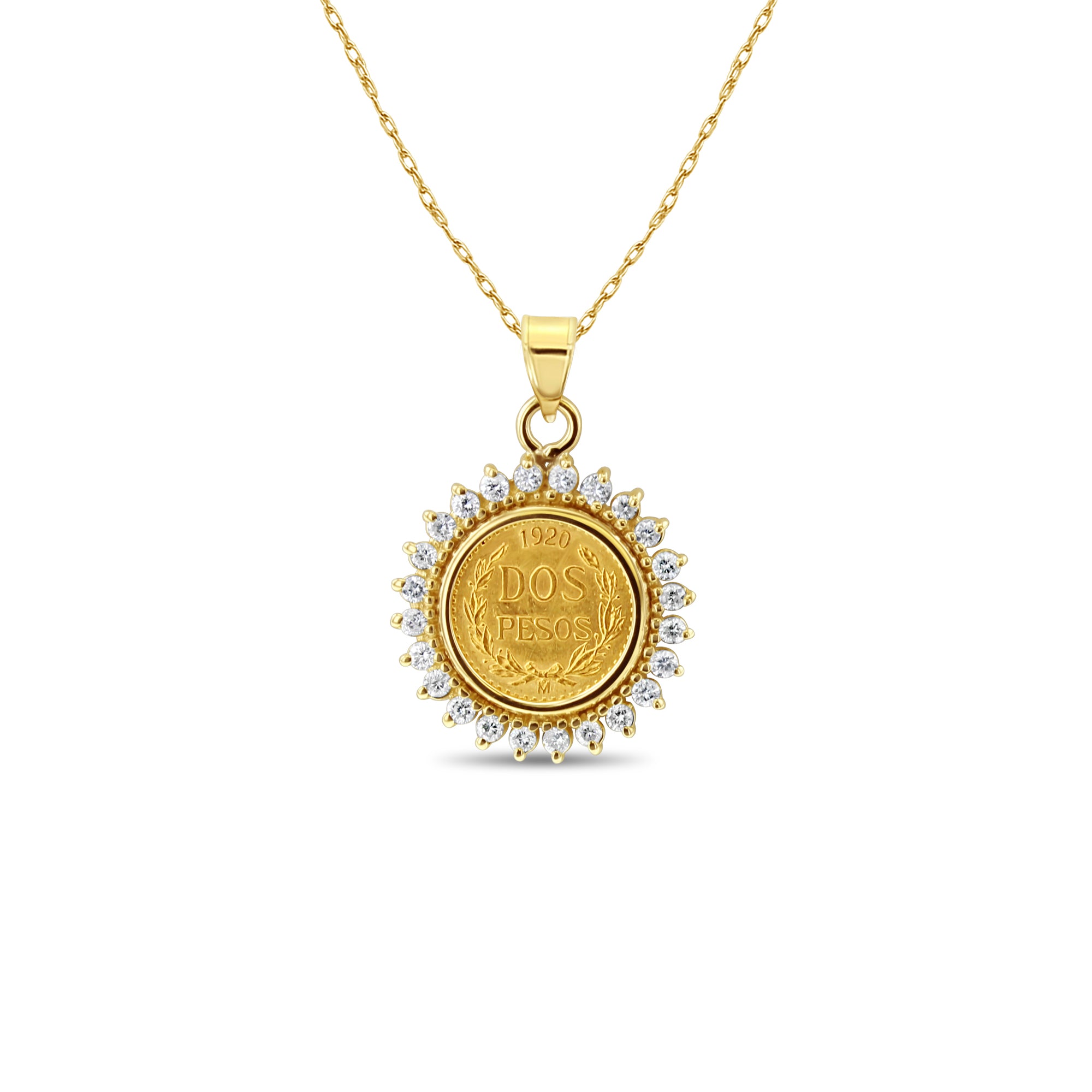Dos Pesos Diamond Halo Necklace - 14K Gold Pendant with Genuine Diamonds | Elegant Jewelry Gift for Women | Perfect for Anniversaries, Weddings & Special Occasions