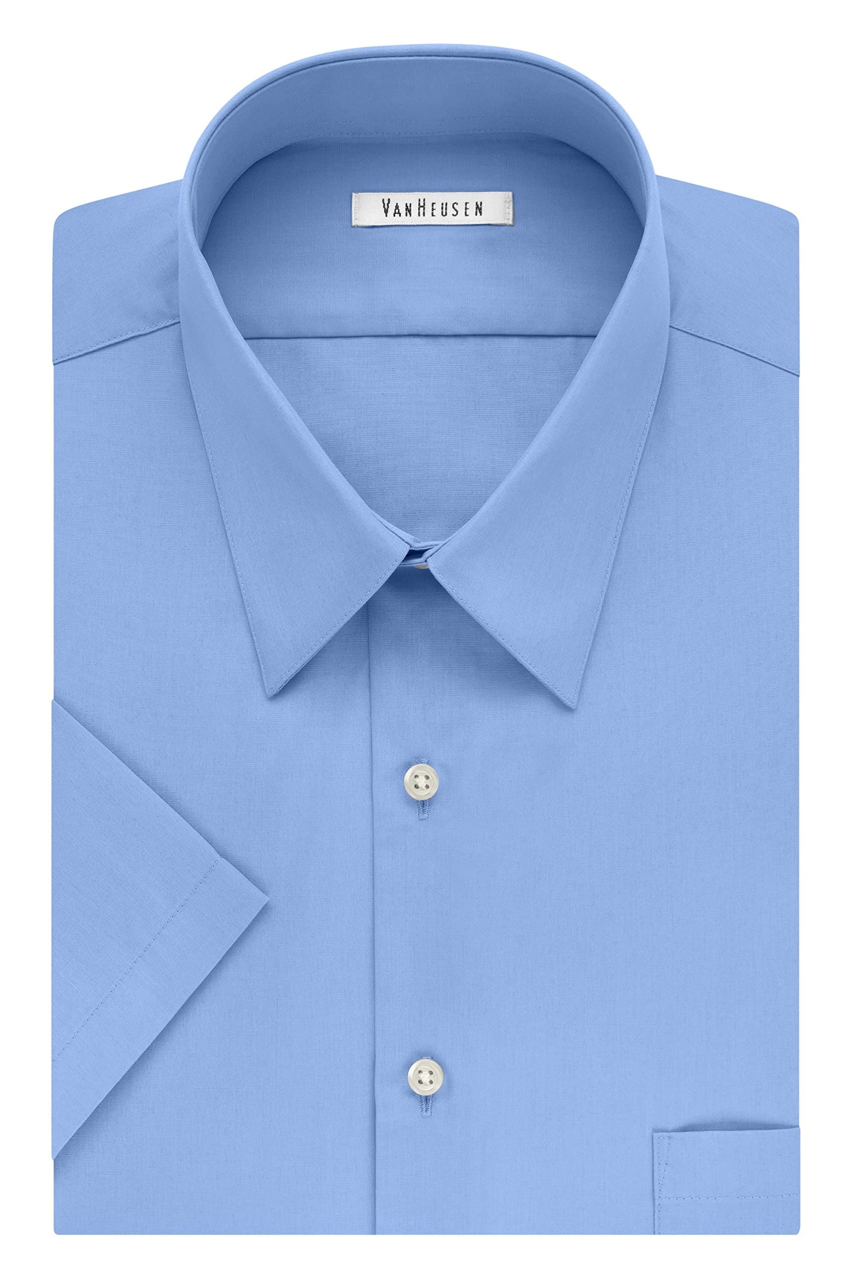 Van Heusen Men's Tall Fit Short Sleeve Dress Shirt - Premium Poplin Solid Button Down Shirt for Big & Tall Men | Office Wear, Business Casual & Formal Occasions