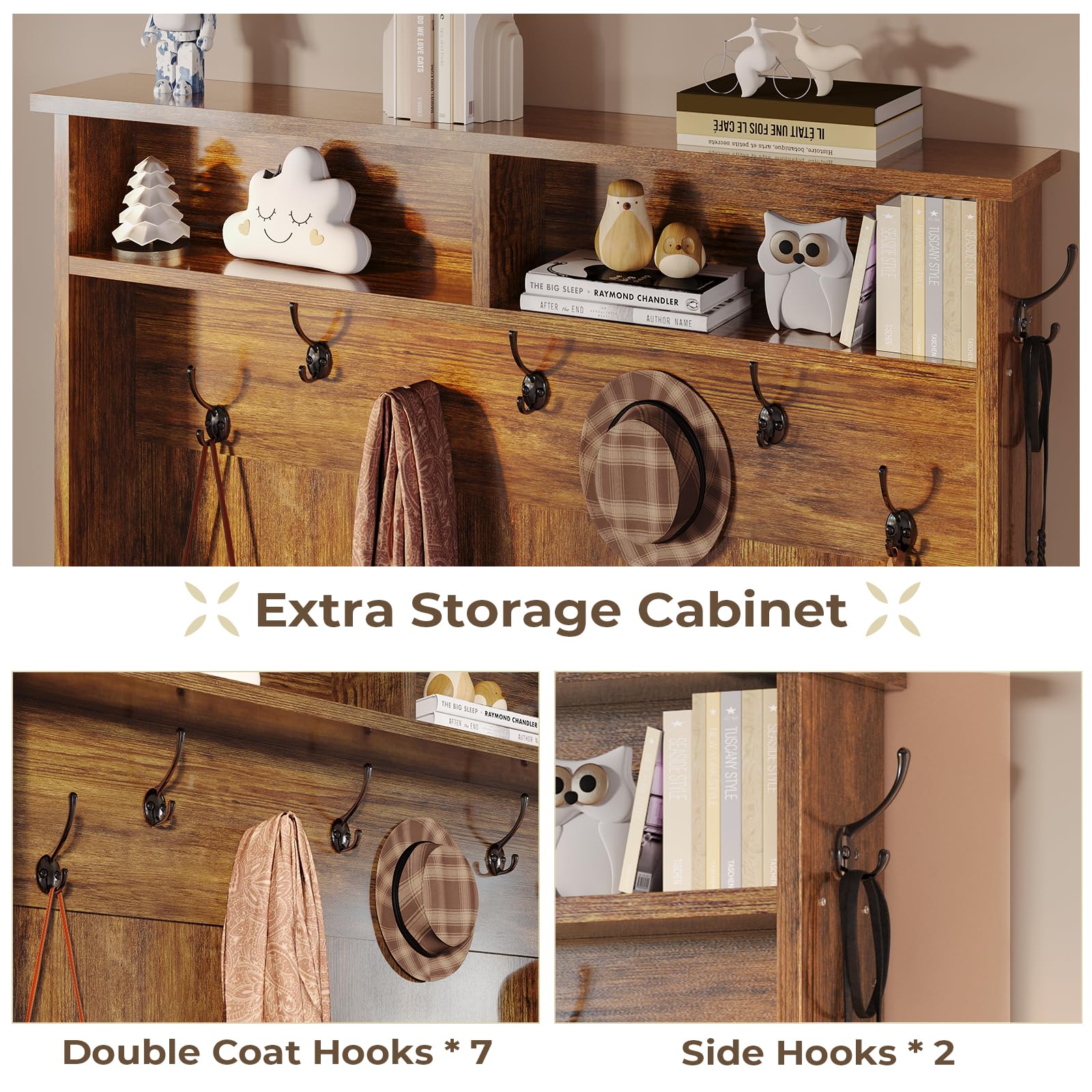 Itaar 5-in-1 Hall Tree Entryway Bench with Shoe Storage - Rustic Brown Coat Rack with 10 Shoe Cubbies, 9 Coat Hooks, Barn Door & Adjustable Shelf - Perfect for Mudroom, Foyer & Small Space Organization