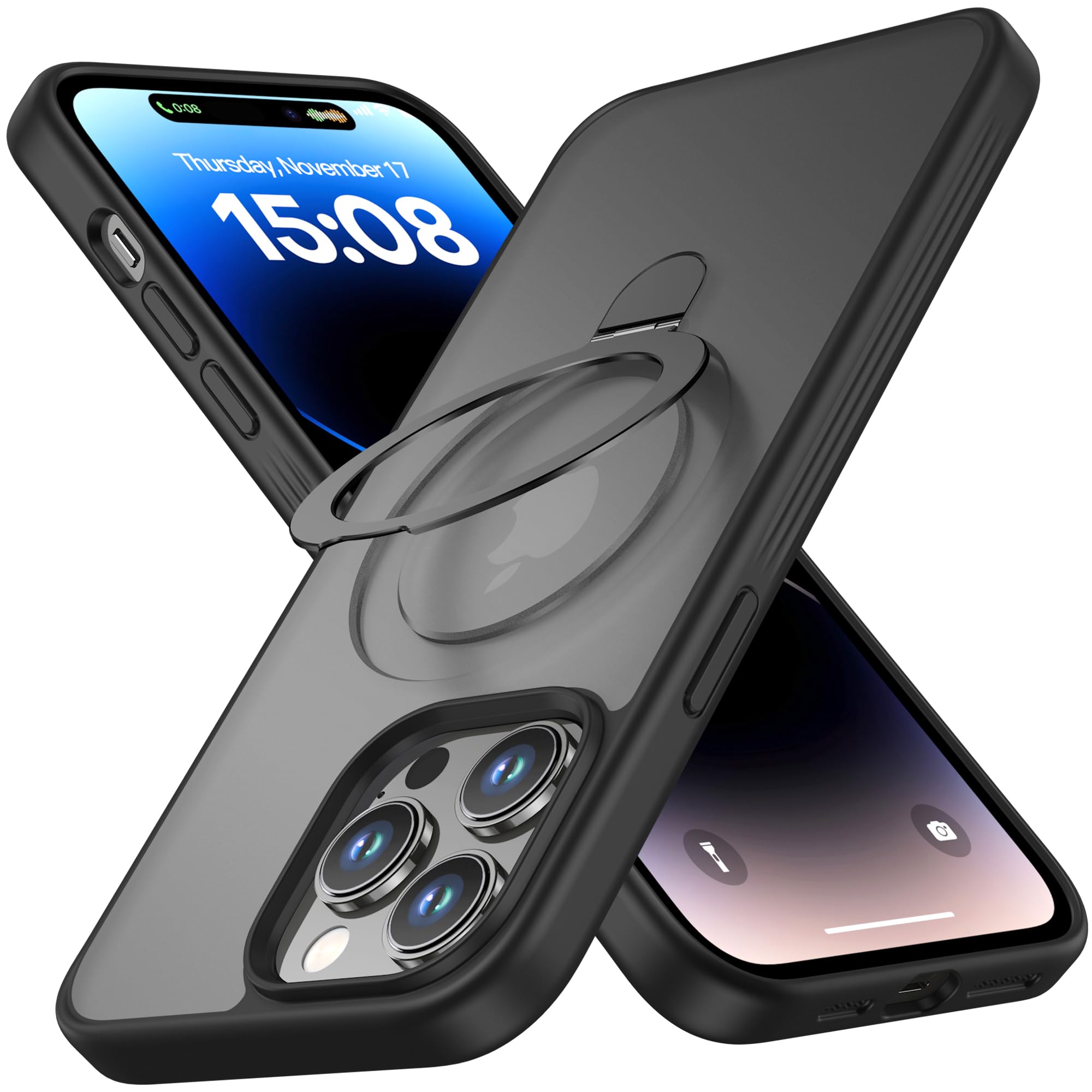 CellEver Magnetic iPhone 13 Pro Max Case - Military Grade Protection, Matte Finish, Anti-Scratch & Never Yellowing | Compatible with MagSafe Charging | Translucent Black with Kickstand | Perfect for Work, Travel & Everyday Use