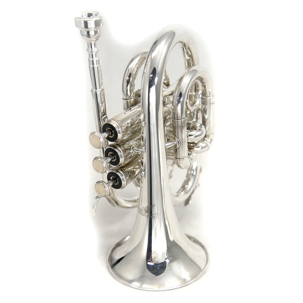 Sky Band Approved Nickel Plated Bb Pocket Trumpet with Case, Cleaning Cloth, Gloves & Valve Oil - Professional Compact Brass Instrument for Students & Travel | Perfect for Jazz, Marching Band & Practice Sessions