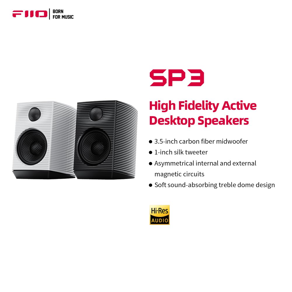 FIIO SP3 High Fidelity Active Desktop Speakers - Premium Stereo Sound for PC, Mac, Gaming & Home Office (Black) | Perfect for Music Production, Streaming & Audiophile Listening