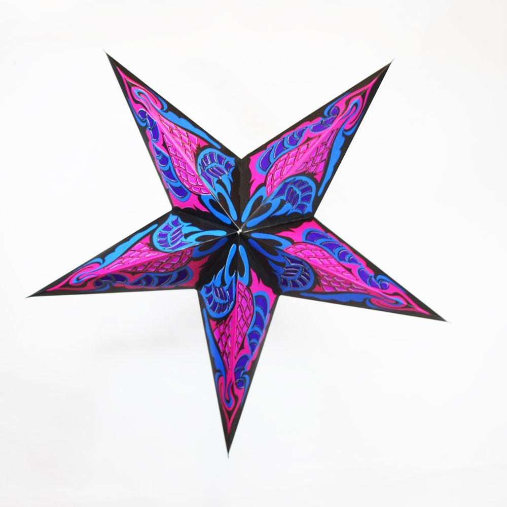 24 Pack Fuchsia & Hot Pink Blue Flame Paper Star Lanterns - Hanging Wedding Party Decorations for Indoor/Outdoor Events, Birthday Celebrations & Festival Lighting