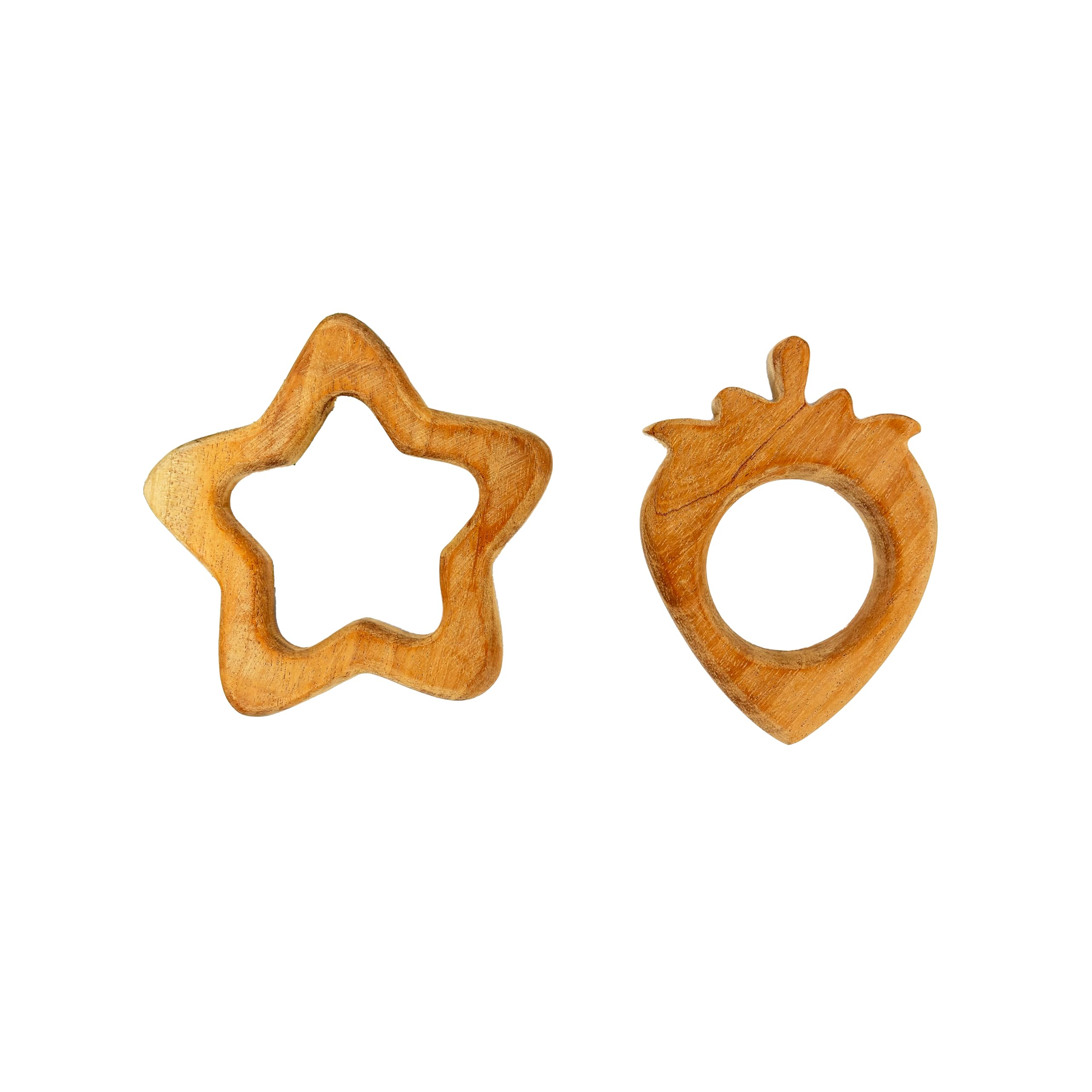 Organic Neem Wood Teething Rings for Babies 6-12 Months | BPA-Free Star & Pear Shaped Teether Toy | Natural Wooden Chew Toy for Infants & Toddlers | Safe Chemical-Free Baby Teether for Soothing Sore Gums - Perfect for Home, Travel & Daycare Use