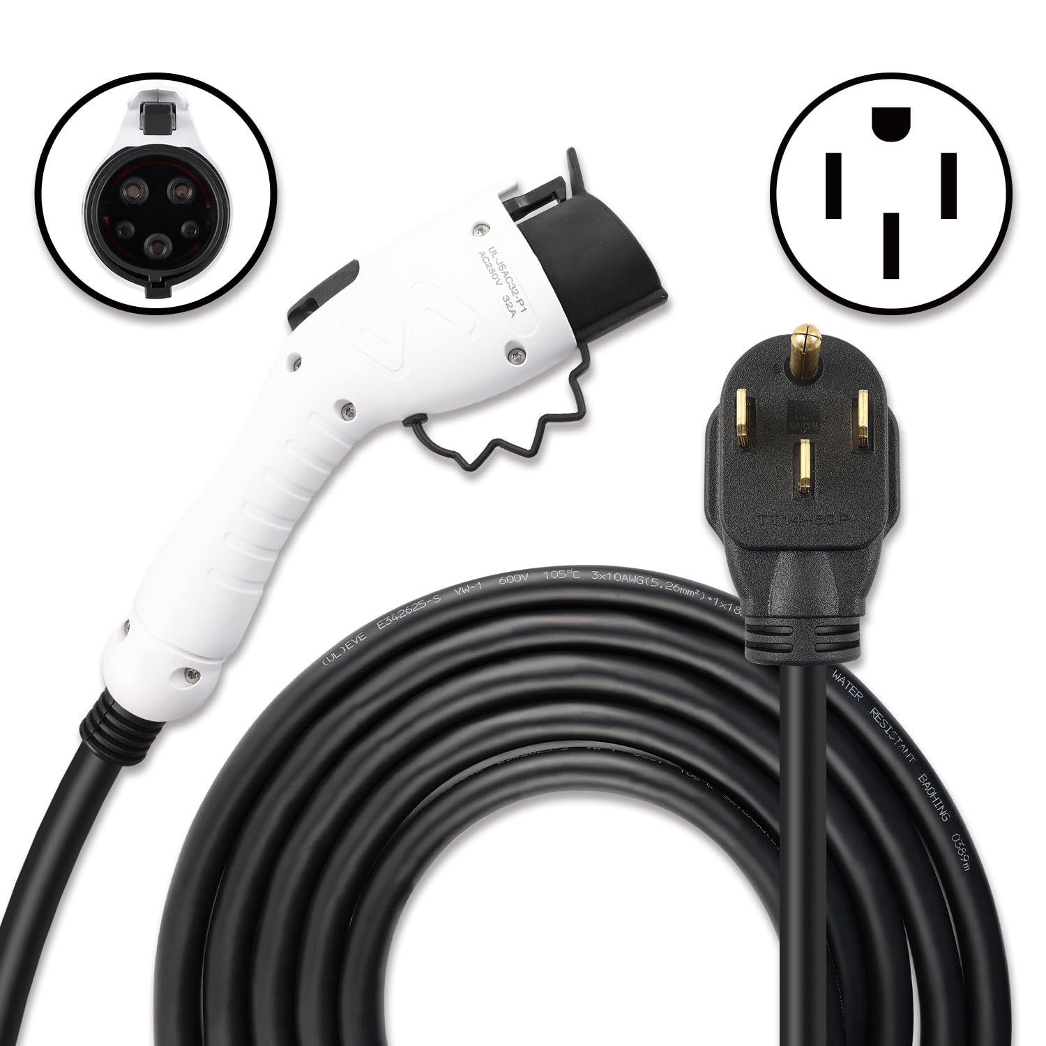 32Amp 240V Level 2 EV Charger with NEMA 14-50 Plug - Portable Home Electric Vehicle Charger | SAE J1772 Compatible | IP65 Waterproof | Adjustable Current & Timer | 20ft Cable - Perfect for Home, Garage & Outdoor Charging