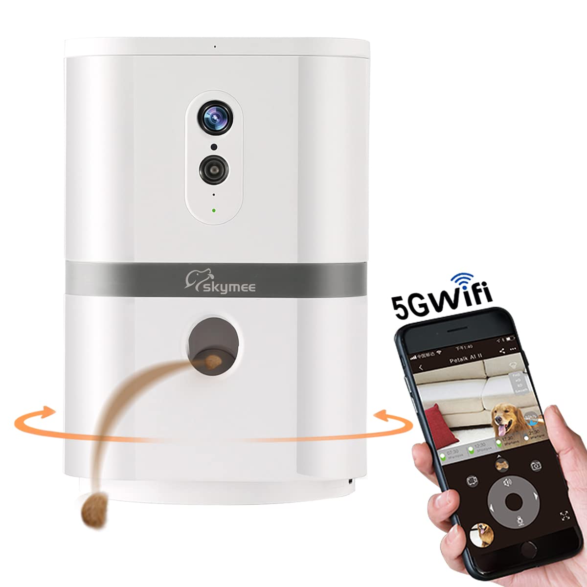 SKYMEE Petalk AI II Smart Pet Camera with Automatic Treat Dispenser - 5G WiFi, Full HD 180° Pan View, Night Vision, 2-Way Audio for Dogs & Cats, Alexa Compatible - Perfect for Remote Pet Monitoring & Training