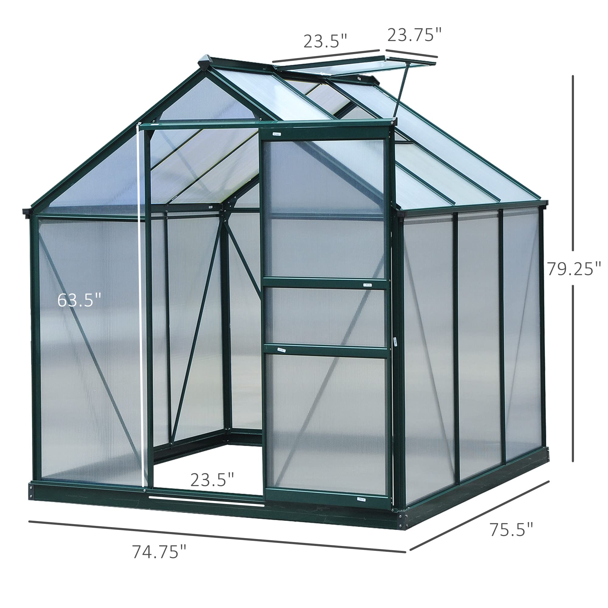 Outsunny 6x6 ft Polycarbonate Walk-in Greenhouse for Outdoor Gardening - Aluminum Frame with Rain Gutter & Roof Vent - Perfect for Backyard, Patio & Plant Protection (Dark Green) | Grow Vegetables, Flowers & Herbs Year-Round