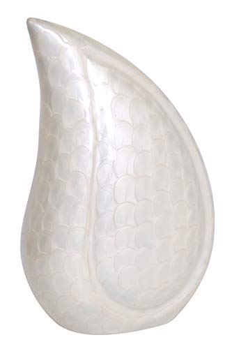 Handcrafted White Teardrop Brass Cremation Urn - Elegant Memorial Container for Ashes | Decorative Funeral Keepsake & Metal Burial Urn for Adults | Perfect for Home Memorials, Funeral Services & Cemetery Placement