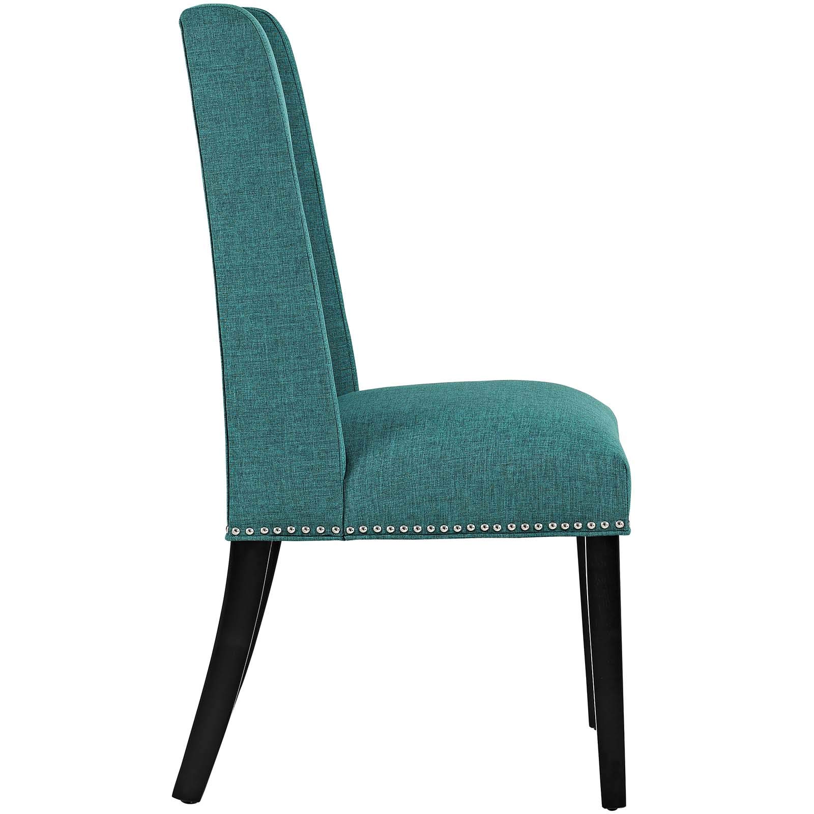 Modway Baron Modern Tall Back Wood Upholstered Fabric Dining Chairs Set of 2 in Teal - Elegant Contemporary Seating for Dining Room, Kitchen, or Office