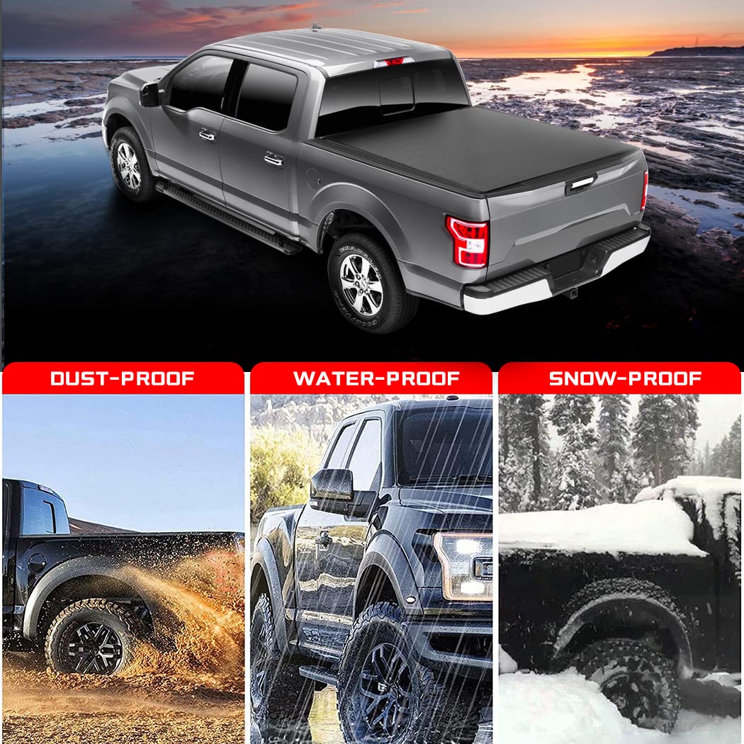 CCiyu Soft Folding Tonneau Cover for 2014-2020 Toyota Tundra 5.5FT Bed - Waterproof Truck Bed Cover Kit with Four-Fold Design | Perfect for Camping, Road Trips & Cargo Protection