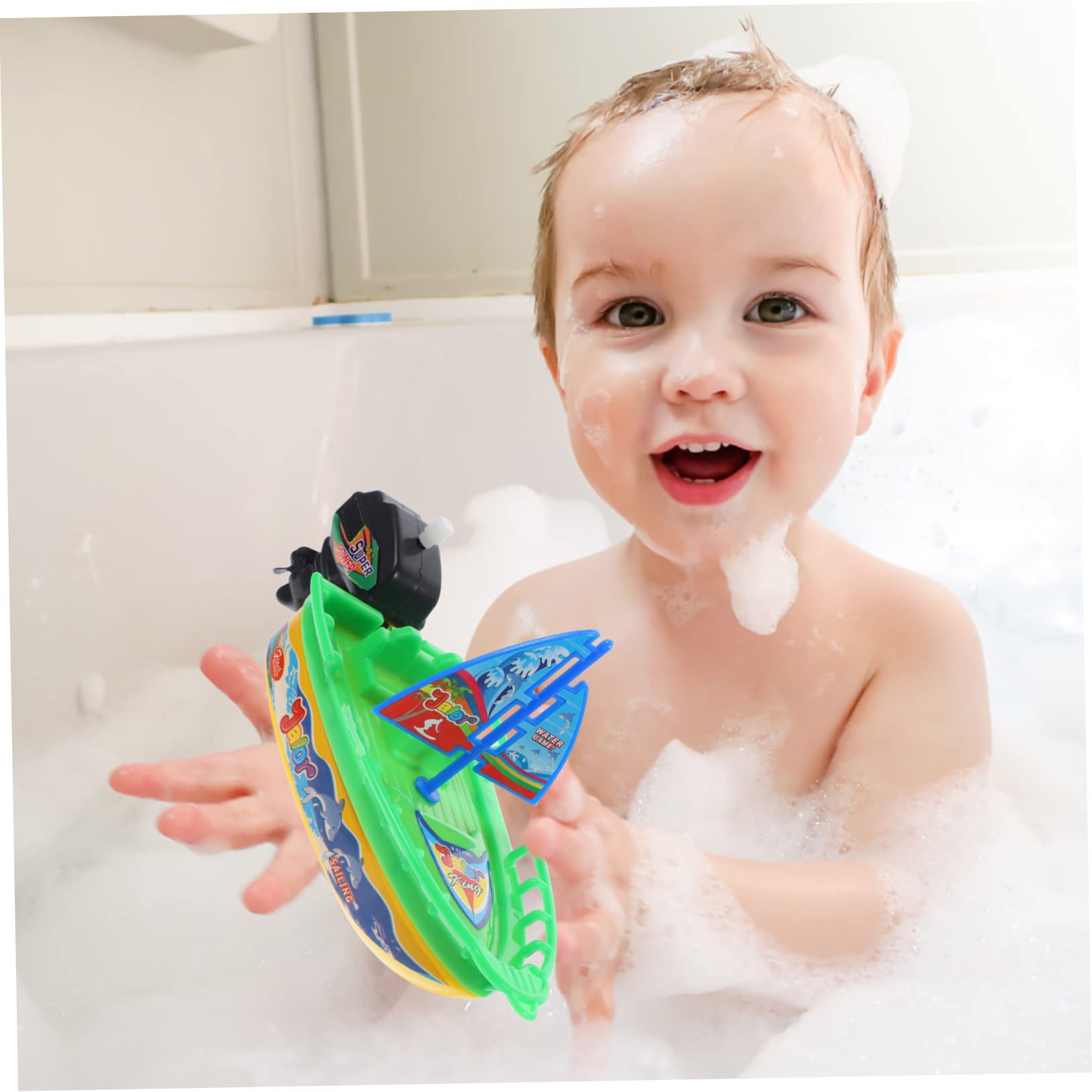 HAWILLOSCH 3-Piece Clockwork Boat Toy Set - Wind-Up Speedboat, Submarine & Bathtub Toys for Kids - Durable Plastic Bath Time Fun (Perfect for Pool, Bathtub & Outdoor Water Play)