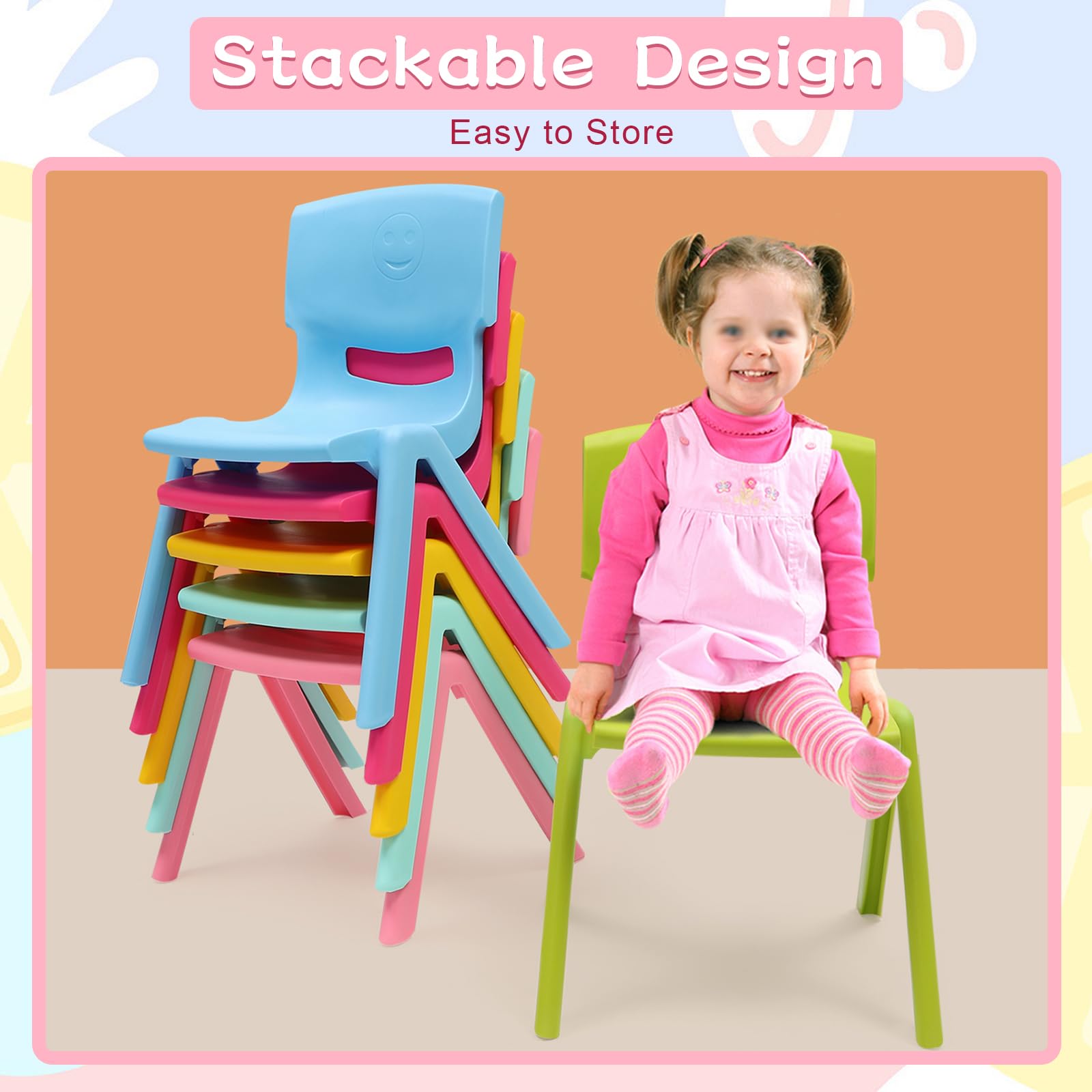 6Pcs Stackable Kids Chairs - Colorful, Ergonomic for Classroom & Home