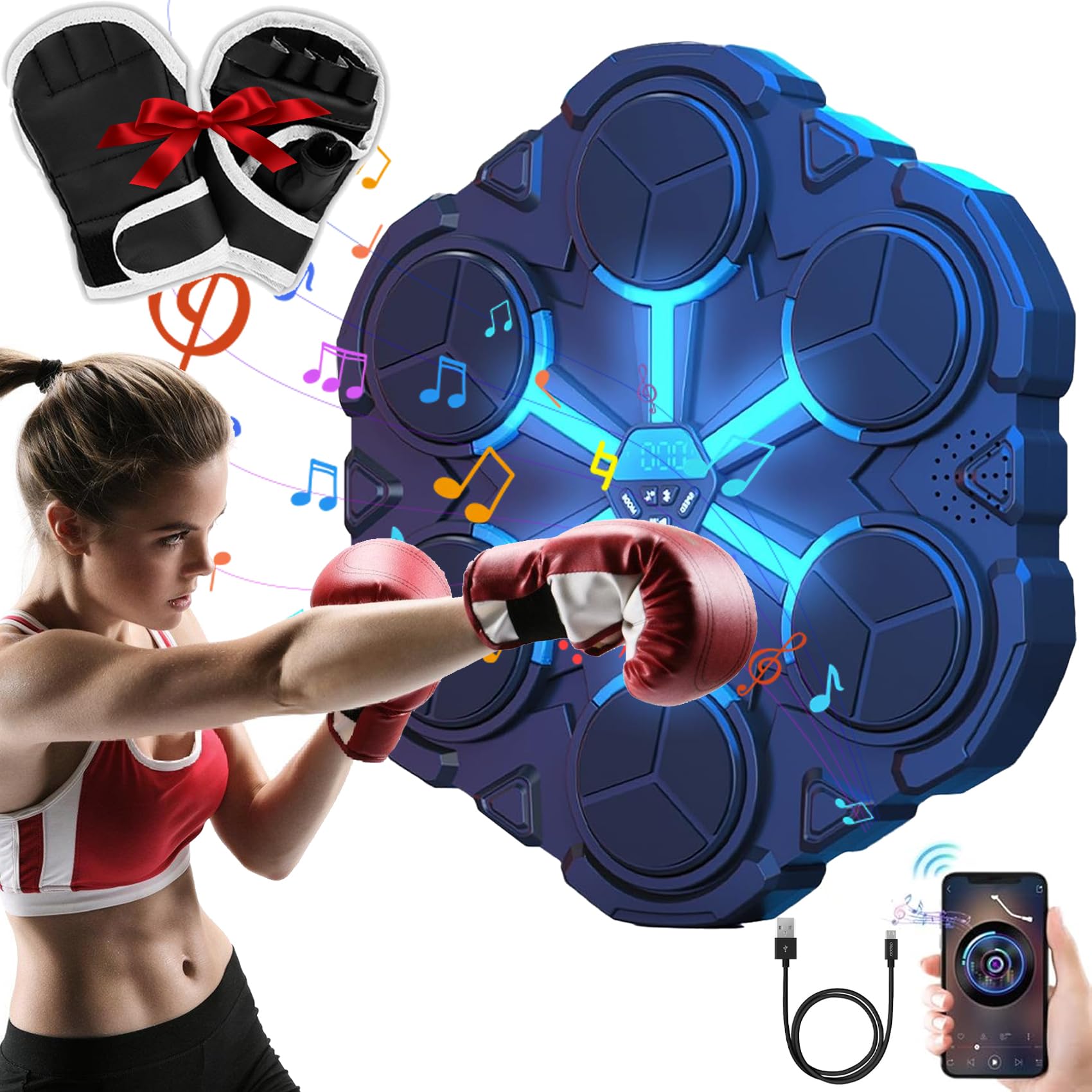 Smart Boxing Machine for Adults - Electronic Punching Bag with Music & Boxing Gloves - Home Gym Fitness Equipment for Cardio & Strength Training - Perfect for Boxing Workouts, Stress Relief & Home Exercise