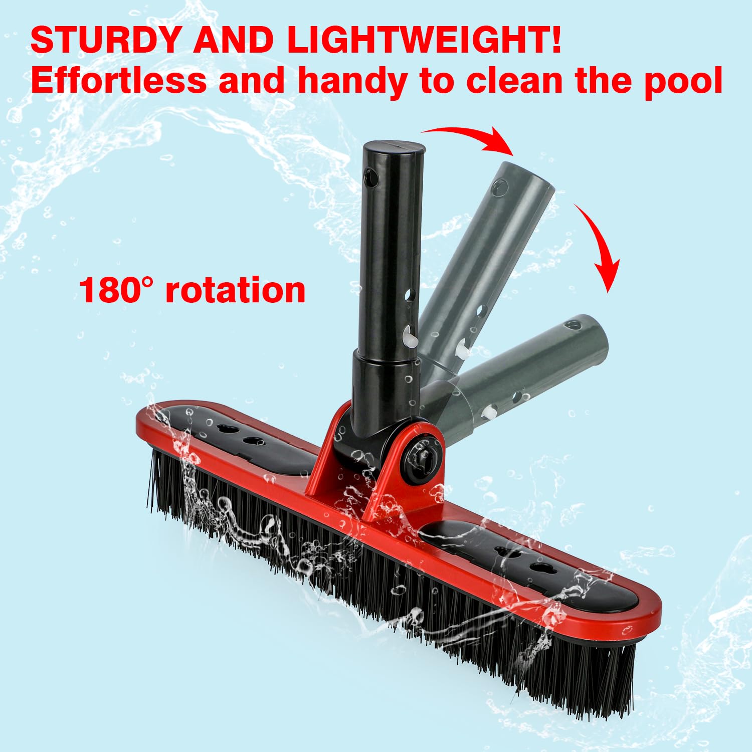 Heavy-Duty Pool Brush Head for Inground Pools - Durable Pool Scrub Brush with Reinforced Bristles for Cleaning Pool Walls and Floors - Red Plastic Swimming Pool Cleaning Brush - Perfect for Weekly Pool Maintenance and Deep Cleaning