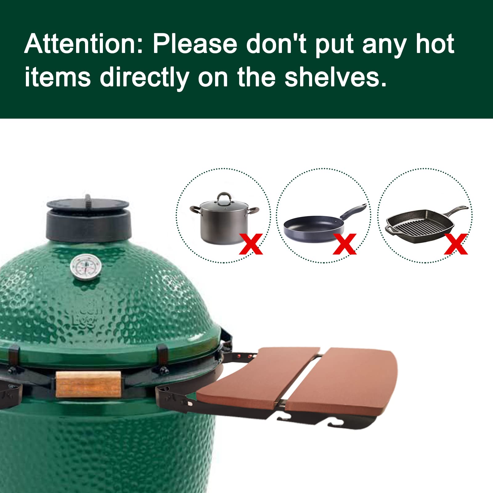 Big Green Egg Side Shelves - 2 Slat Composite Egg Mates for Medium BGE with Folding Shelves | Replacement Grill & Smoker Accessories | Perfect for Outdoor Cooking, Backyard BBQs and Patio Entertaining