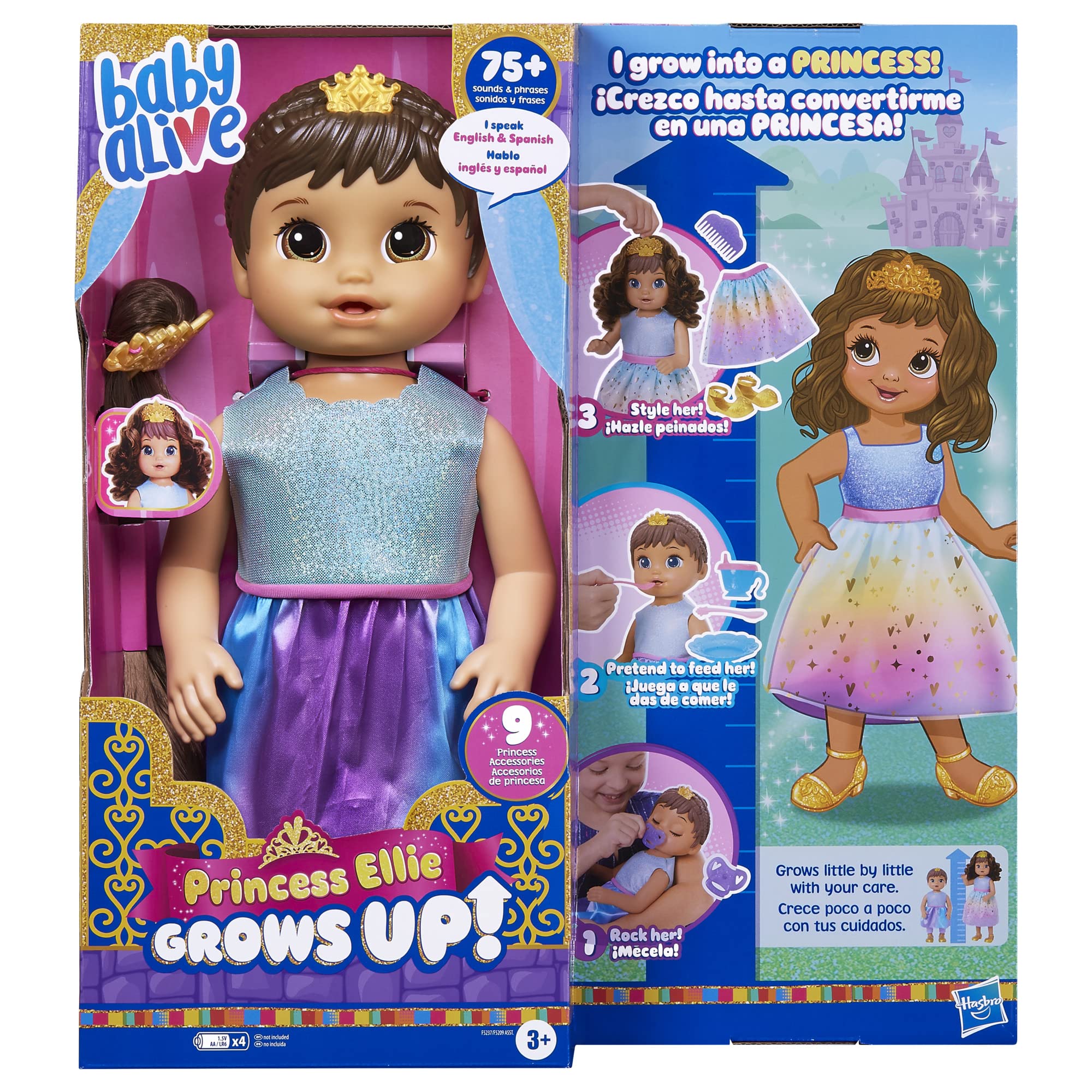 Baby Alive Princess Ellie Grows Up! Interactive Doll with Brown Hair & Accessories - 18