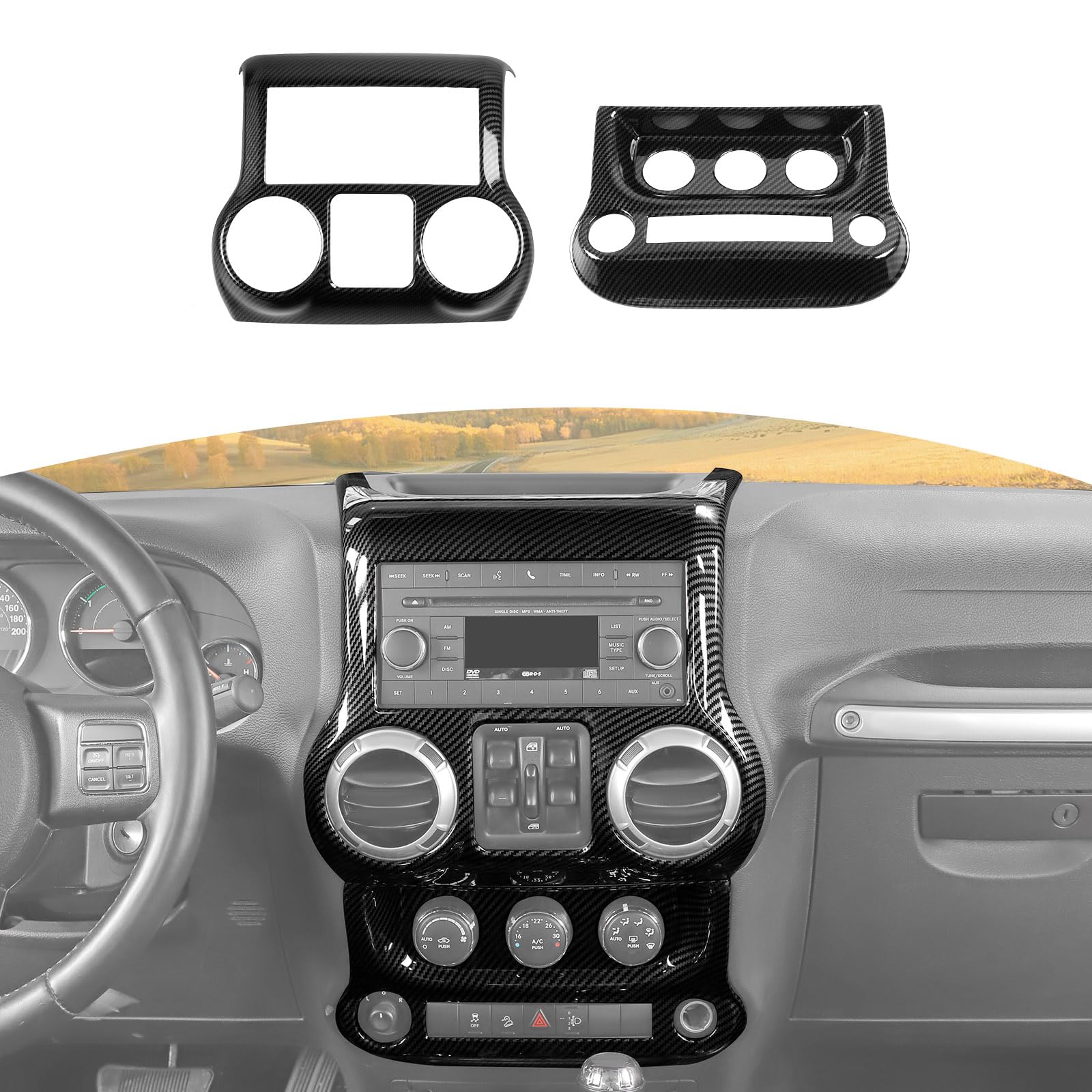 Carbon Fiber AC Control Panel Cover Trim for Jeep Wrangler JK JKU (2011-2017) - 2PCS Interior Dashboard Accessories | Upgrade Your Jeep's Interior Style for Off-Road Adventures & Daily Driving