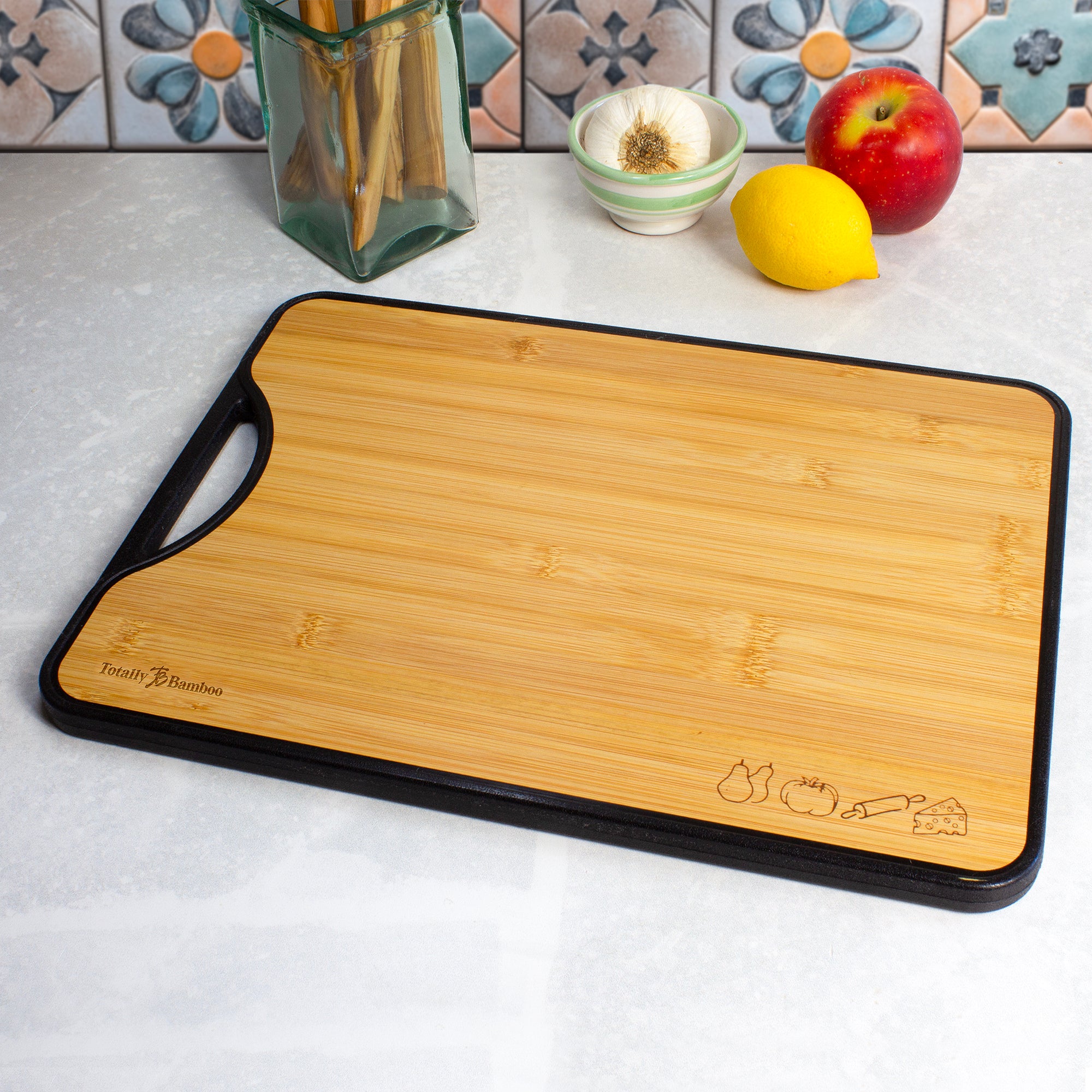 Eco-Friendly Reversible Bamboo and Plastic Cutting Board - Durable Kitchen Chopping Board for Meat, Vegetables & Fruits - Perfect for Home Cooking, Meal Prep & Camping