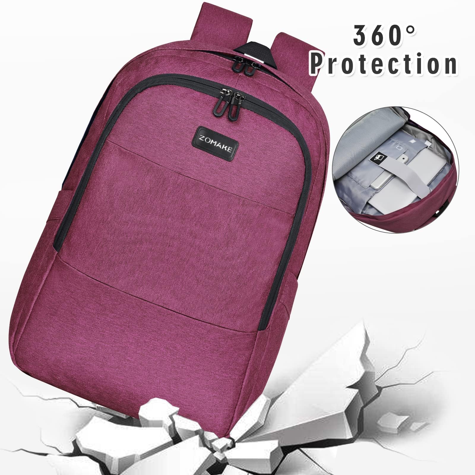 ZOMAKE Waterproof Anti-Theft Laptop Backpack with USB Charging Port & Lock - 15.6 Inch Business Travel Backpack for Men & Women (Wine Red) - Perfect for Commuting, Air Travel & Office Use