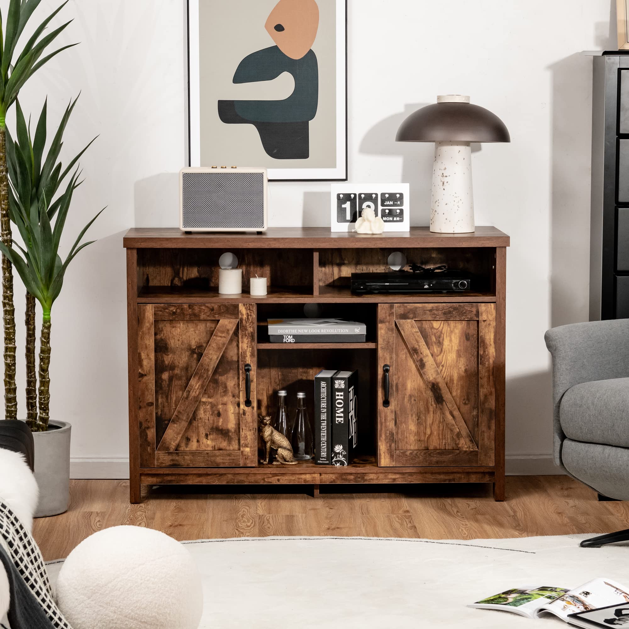 LOKO Industrial Buffet Cabinet with Storage - 45 x 16 x 31.5 Inches Kitchen Sideboard with Removable Wine Rack & Adjustable Shelves - Perfect for Dining Room, Living Room or Office Storage Organization