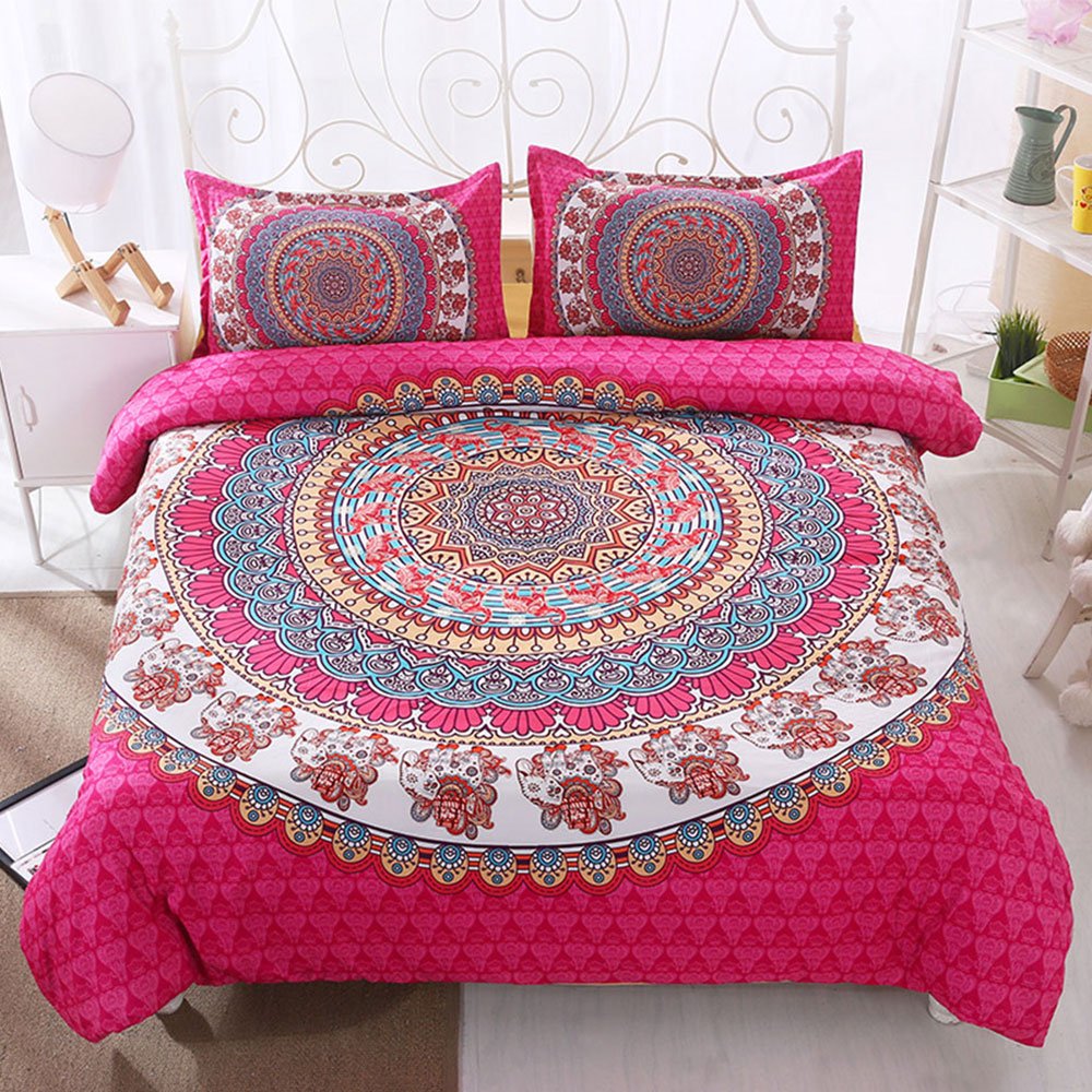 Boho Bohemian Bedding Set Full Size - 3 Piece Mandala Indian Elephant Duvet Cover, Quilt & Bedspread | Hippie Chic Style for Bedroom Decor & Guest Room Styling