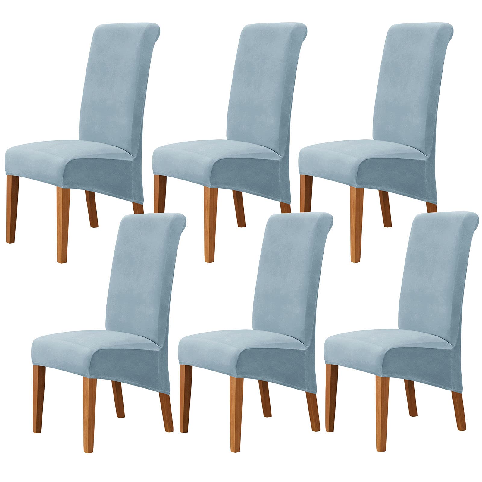 JHLD Stretch Velvet Dining Chair Covers - Oversized Non-Slip Chair Slipcovers, Soft Seat Protectors for Dining Room (Light Blue, Set of 6) - Perfect for Home Decor, Parties & Daily Use